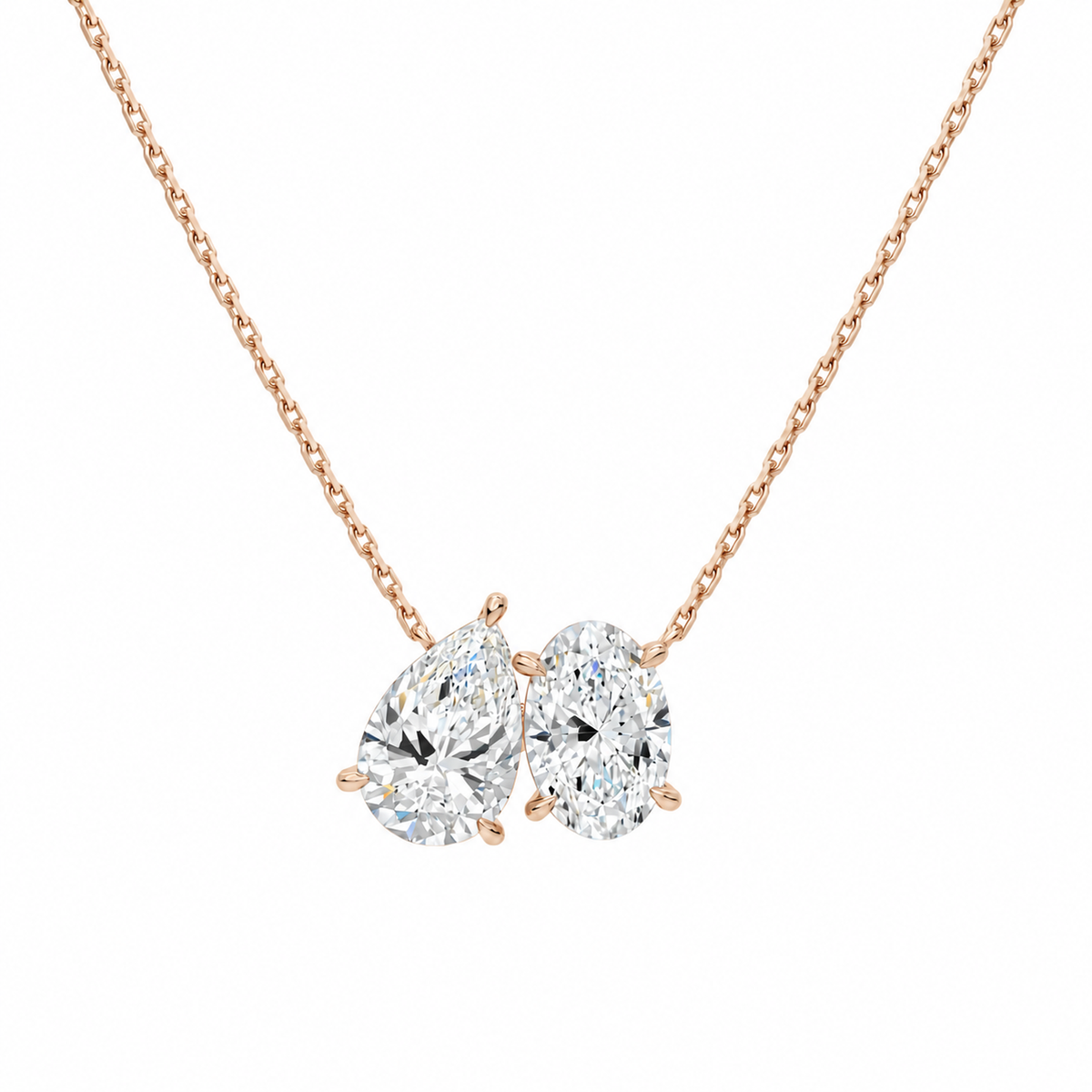 Aviana Pear & Oval Toi Et Moi Lab-Grown Diamond Necklace in 14K Rose Gold, front view