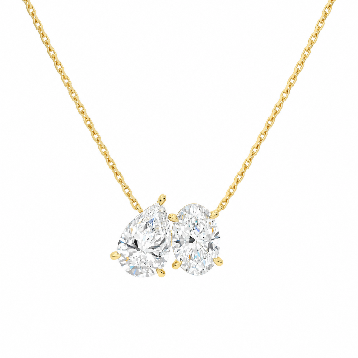 Aviana Pear & Oval Toi Et Moi Lab-Grown Diamond Necklace in 18K Yellow Gold, front view