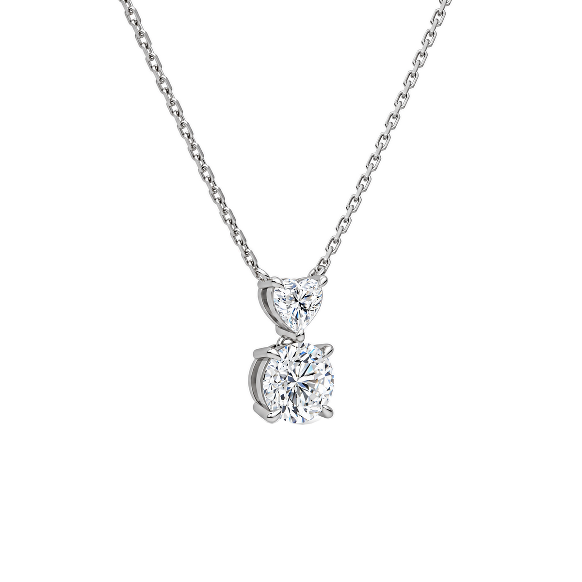 Valora Heart & Round Duo Drop Lab-Grown Diamond Necklace in 14K White Gold, alternate product view