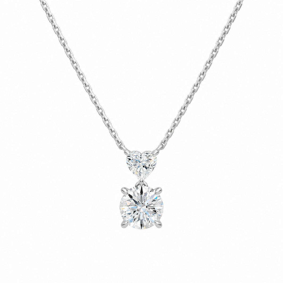 Valora Heart & Round Duo Drop Lab-Grown Diamond Necklace in Platinum, front view