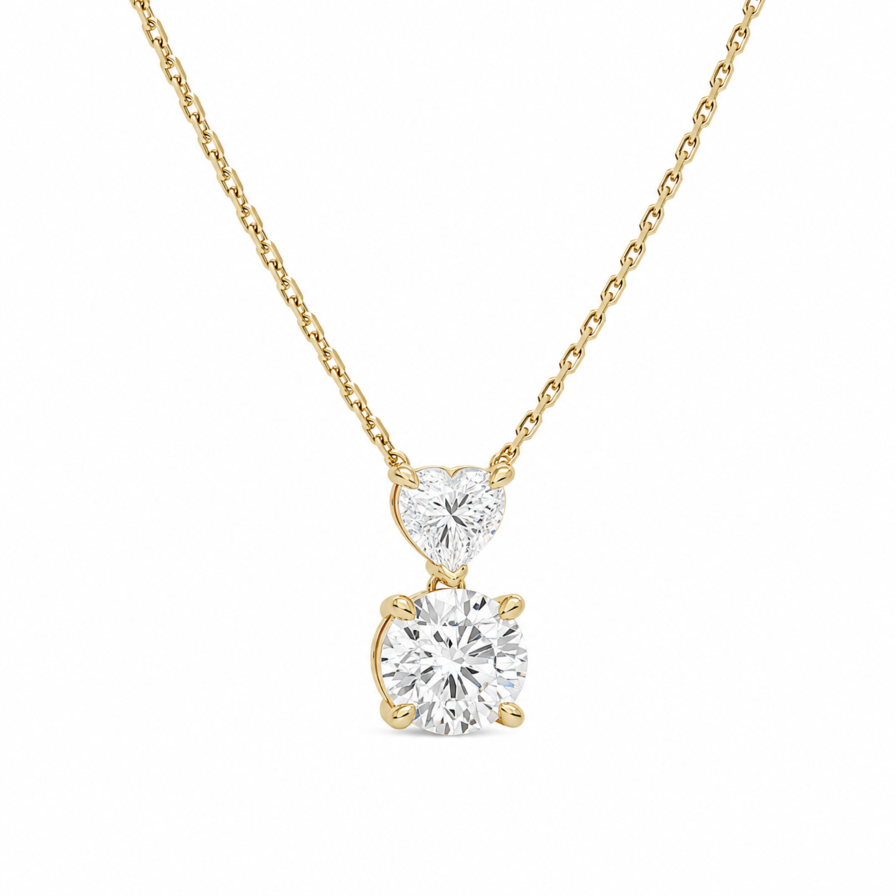 Valora Heart & Round Duo Drop Diamond Necklace in 18K Yellow Gold second product view
