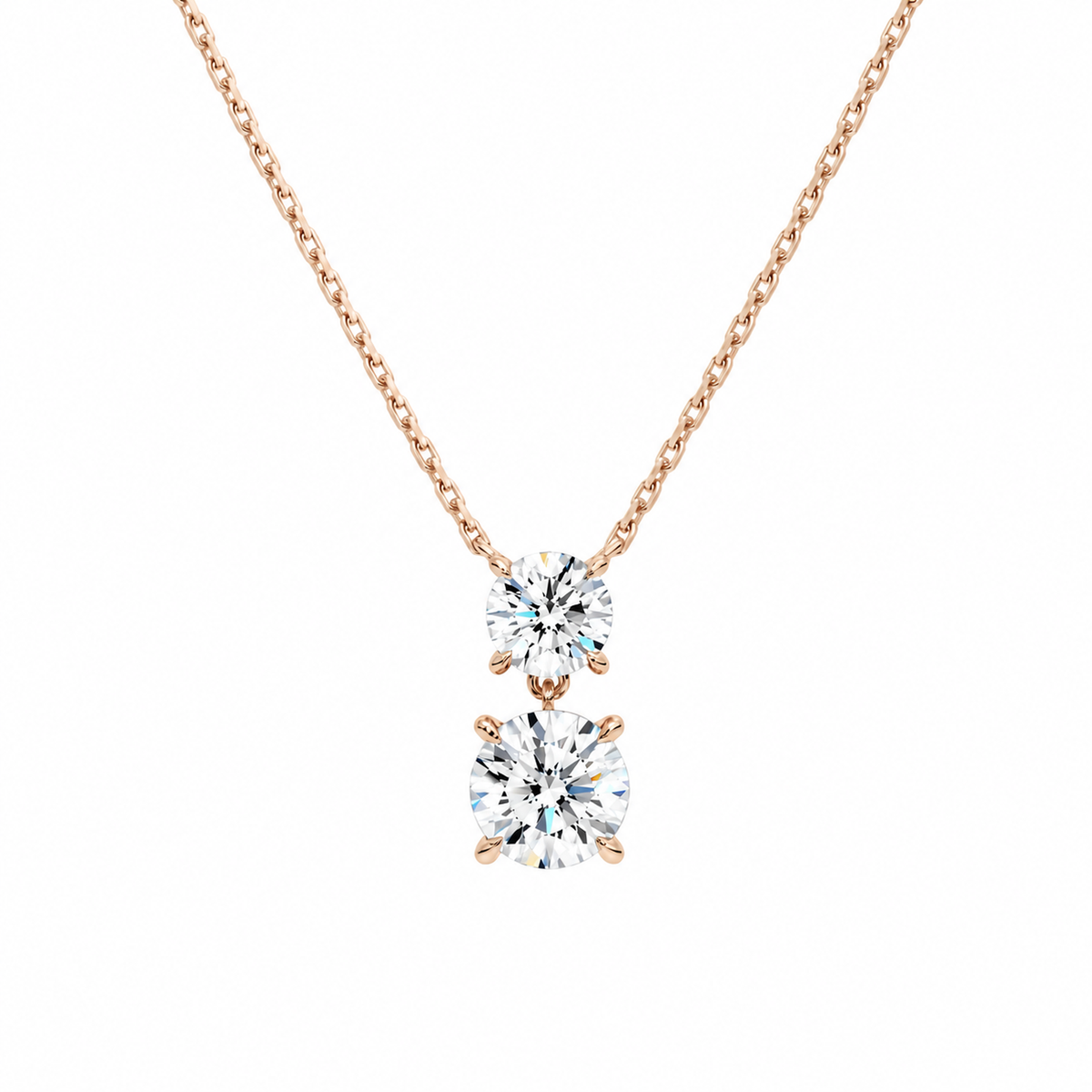 Valora Round Duo Drop Lab-Grown Diamond Necklace in 14K Rose Gold, front view