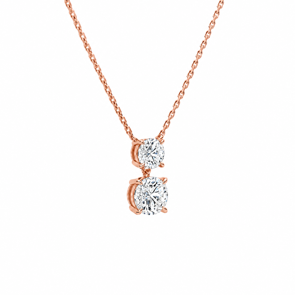 Valora Round Duo Drop Lab-Grown Diamond Necklace in 14K Rose Gold, alternate product view