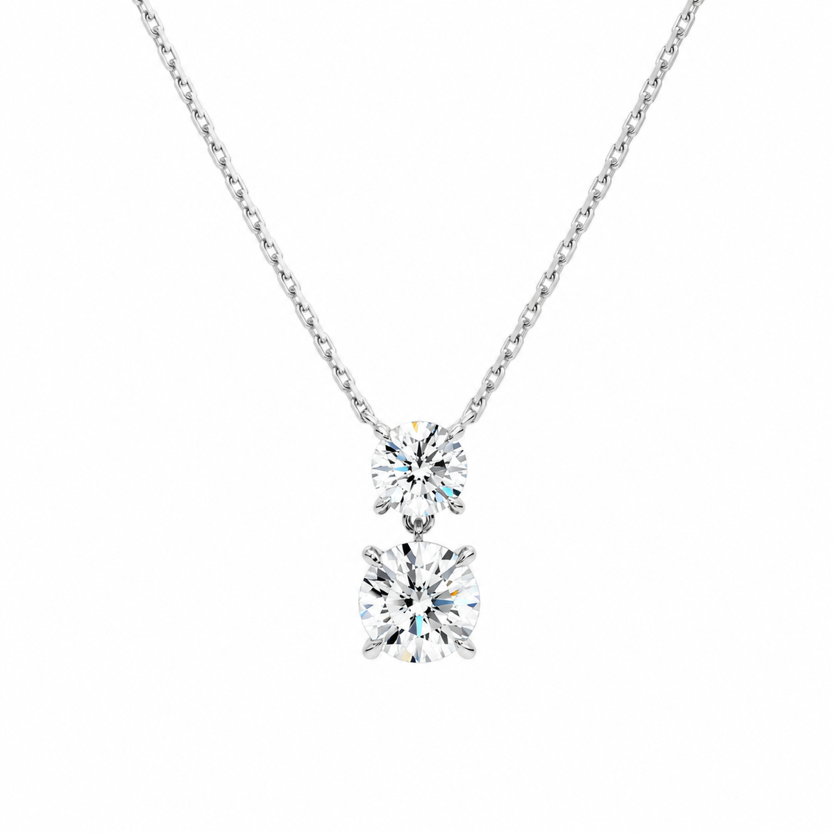 Valora Round Duo Drop Lab-Grown Diamond Necklace in 14K White Gold, front view