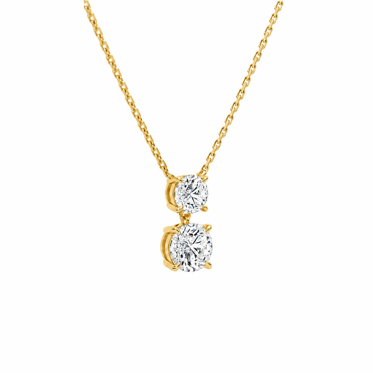 Valora Round Duo Drop Lab-Grown Diamond Necklace in 14K Yellow Gold, alternate product view