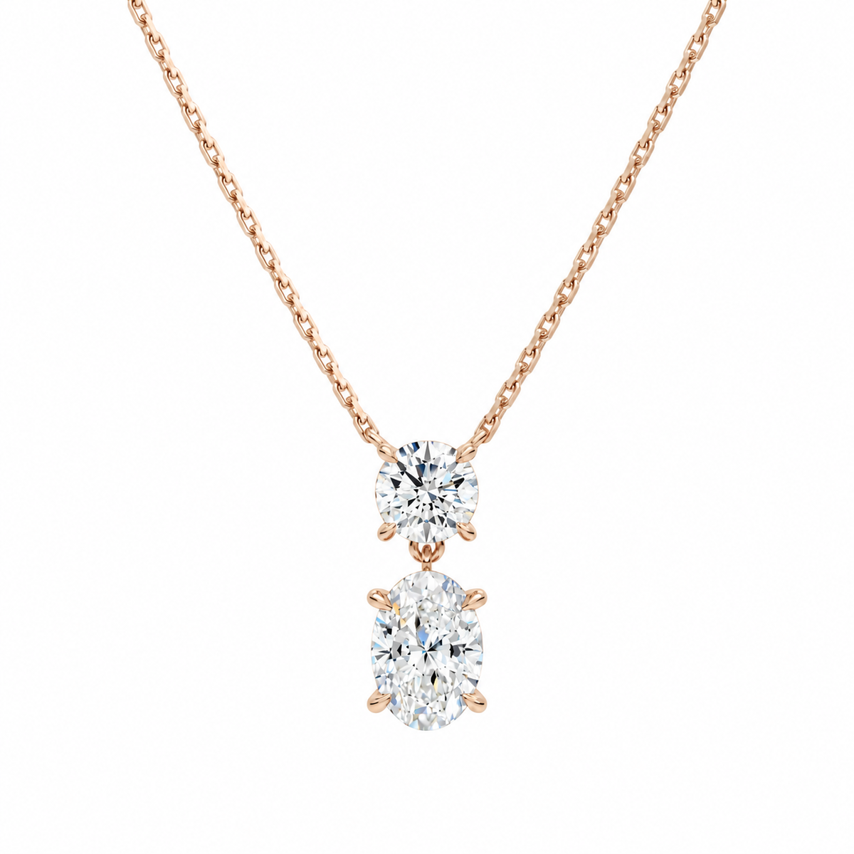 Valora Oval & Round Duo Drop Lab-Grown Diamond Necklace in 14K Rose Gold, front view