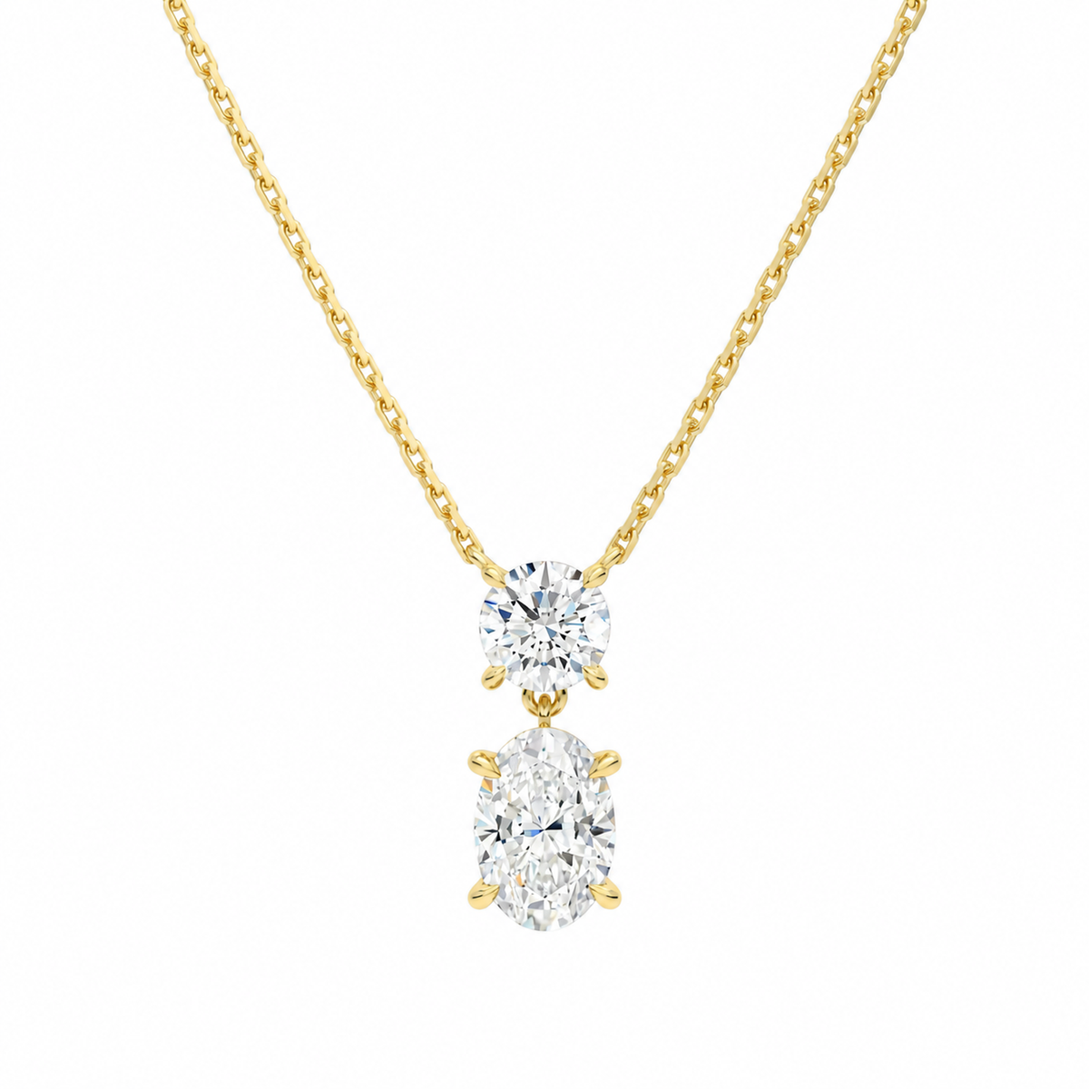 Valora Oval & Round Duo Drop Lab-Grown Diamond Necklace in 14K Yellow Gold, front view