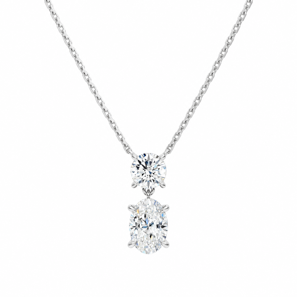 Valora Oval & Round Duo Drop Lab-Grown Diamond Necklace in Platinum, front view