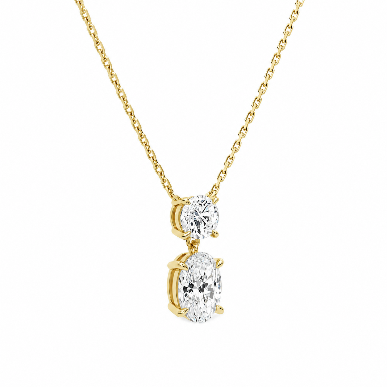 Valora Oval & Round Duo Drop Diamond Necklace in 14K Yellow Gold second product view