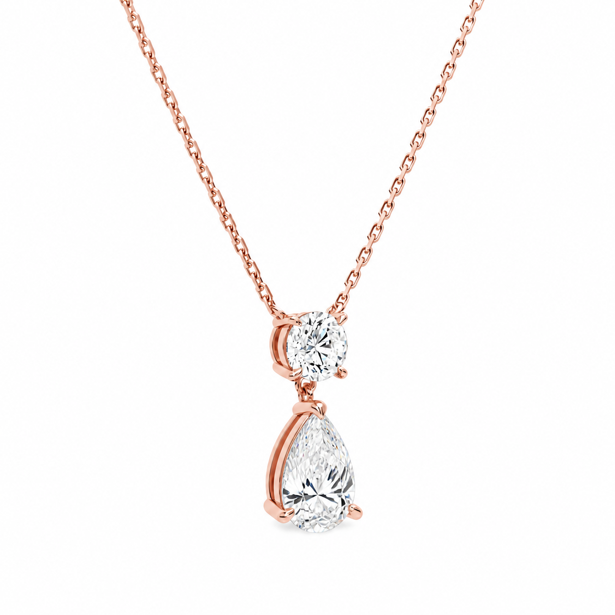 Valora Pear & Round Duo Drop Diamond Necklace in 14K Rose Gold second product view