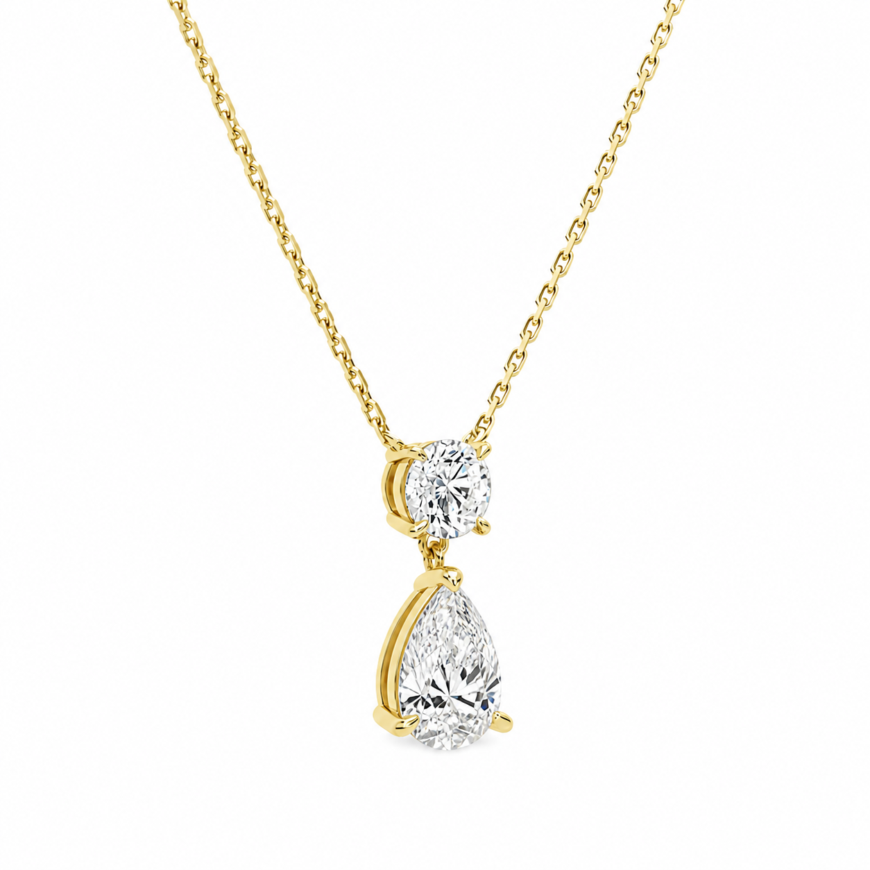 Valora Pear & Round Duo Drop Diamond Necklace in 14K Yellow Gold second product view