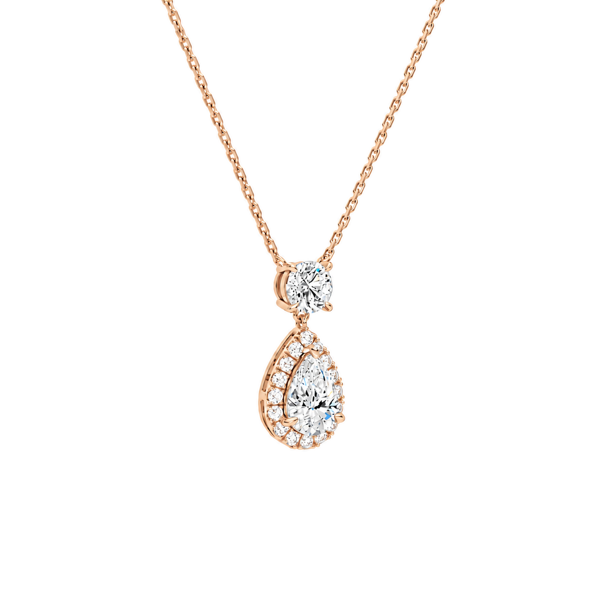 Soraya Halo Duo Drop Lab-Grown Diamond Necklace in 14K Rose Gold, alternate product view