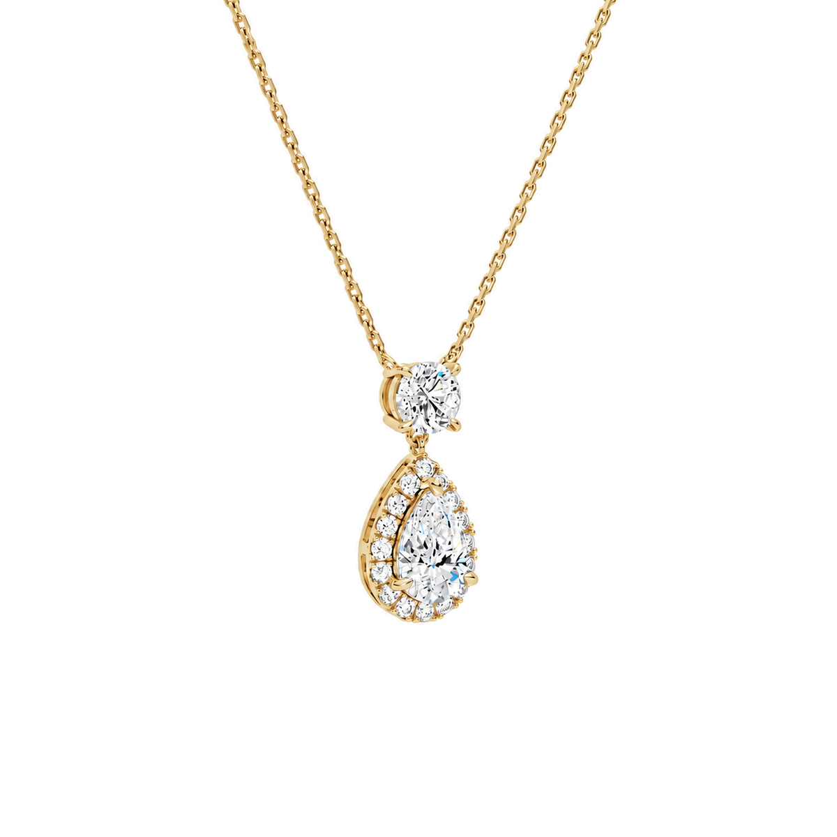 Soraya Halo Duo Drop Lab-Grown Diamond Necklace in 14K Yellow Gold, alternate product view