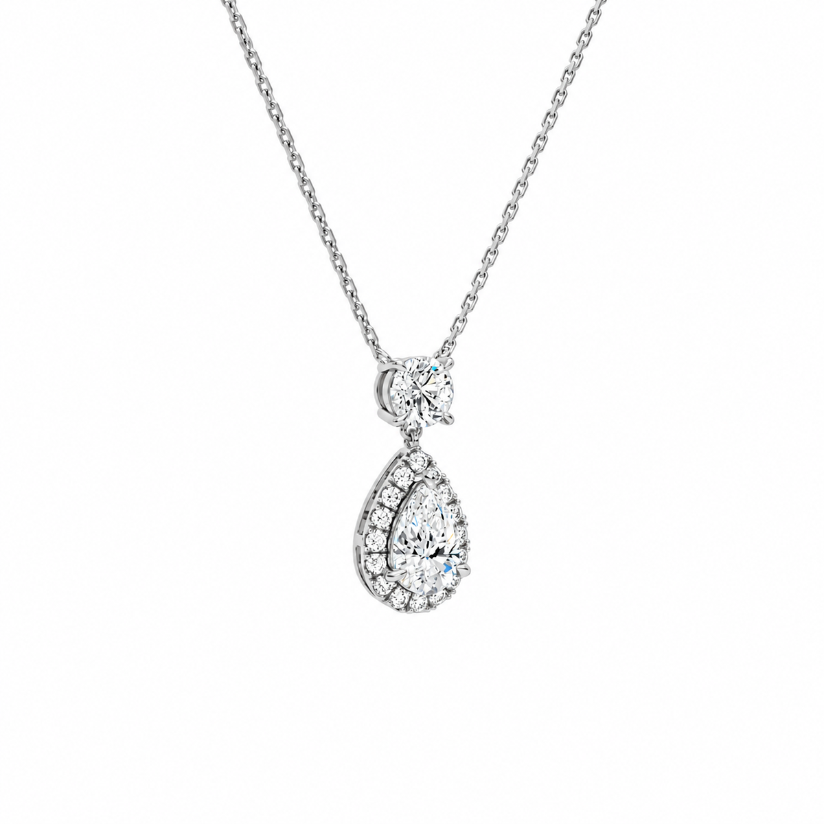 Soraya Halo Duo Drop Lab-Grown Diamond Necklace in Platinum, alternate product view