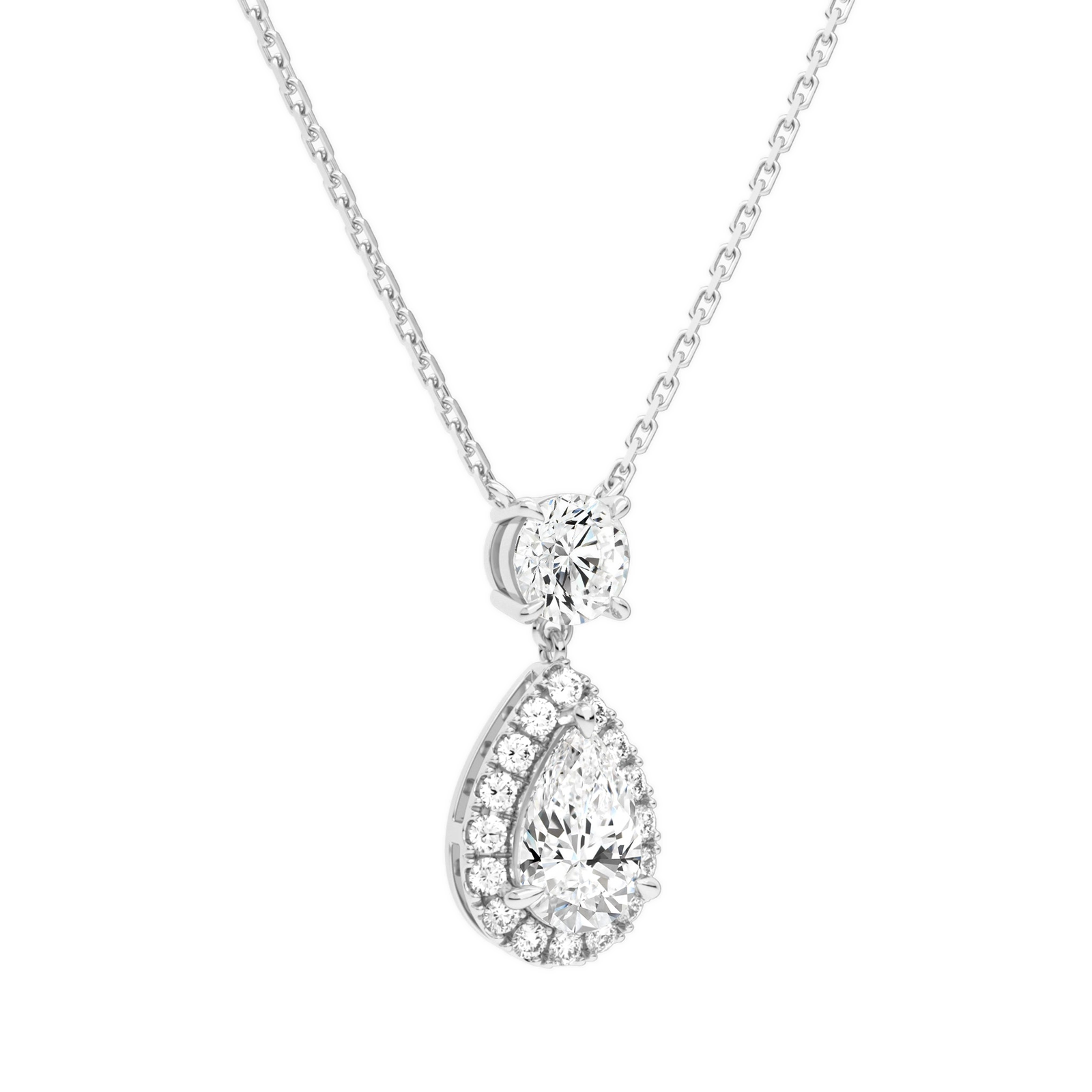 Soraya Halo Duo Drop Diamond Necklace in 14K White Gold second product view