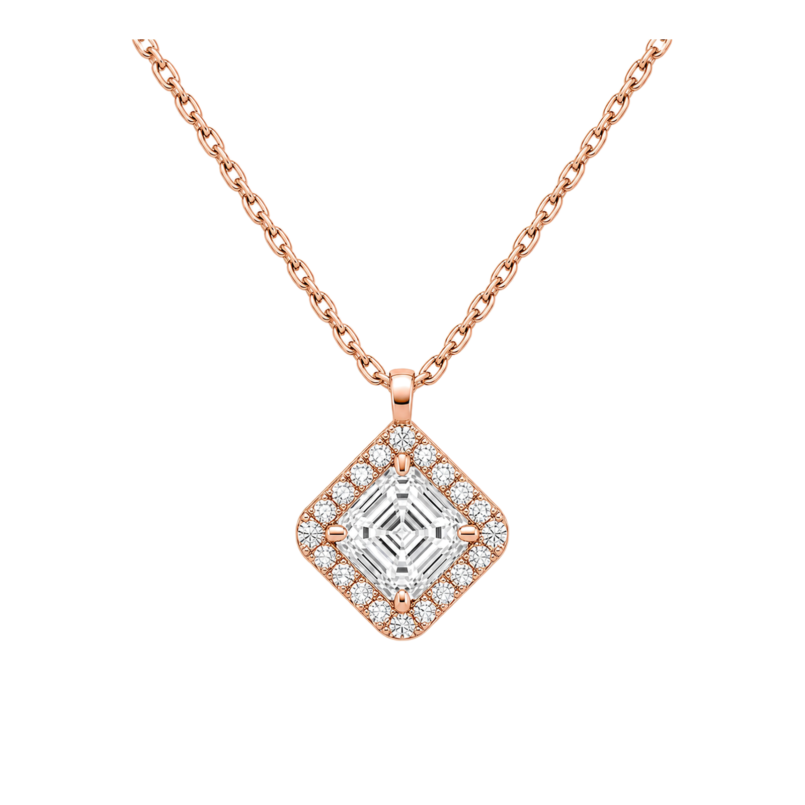 Malia Halo Lab Grown Diamond Pendant Necklace in 14K Rose Gold