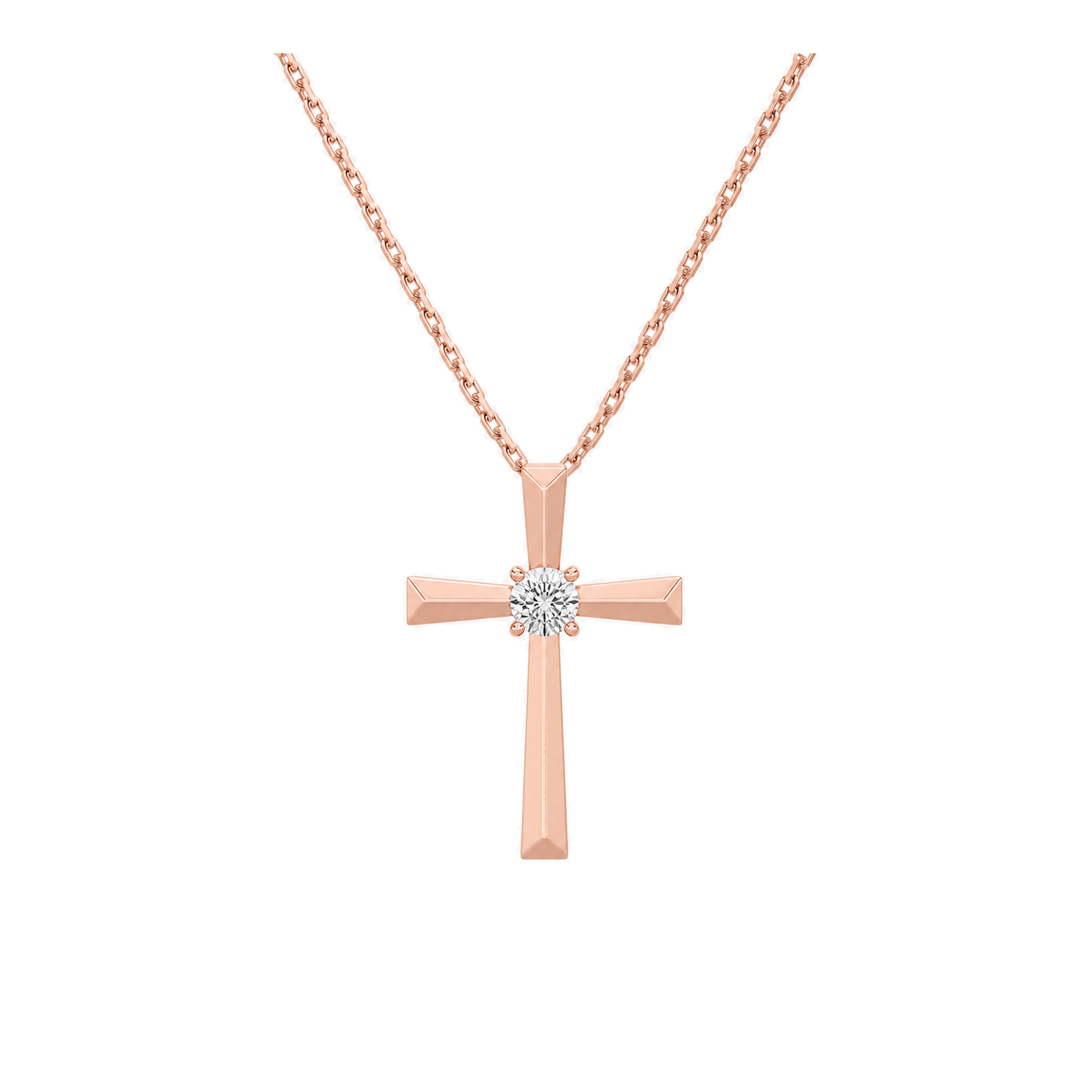 Marlowe Solitaire Cross Lab Grown Diamond Pendant Necklace in 14K Rose Gold