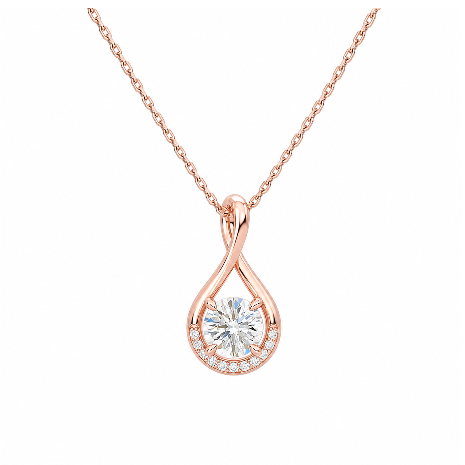 Nelle Accented Twist Lab Grown Diamond Pendant Necklace in 14K Rose Gold