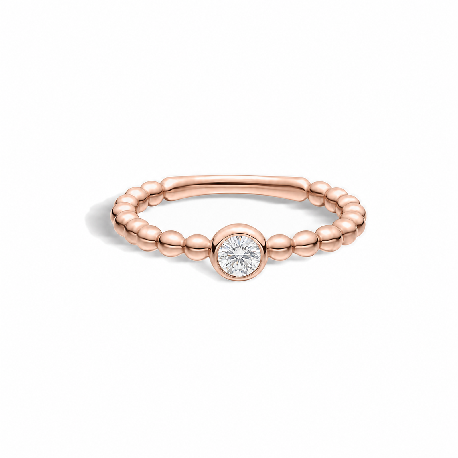 Celia Beaded Bezel Solitaire Lab Grown Diamond Ring in 14K Rose Gold