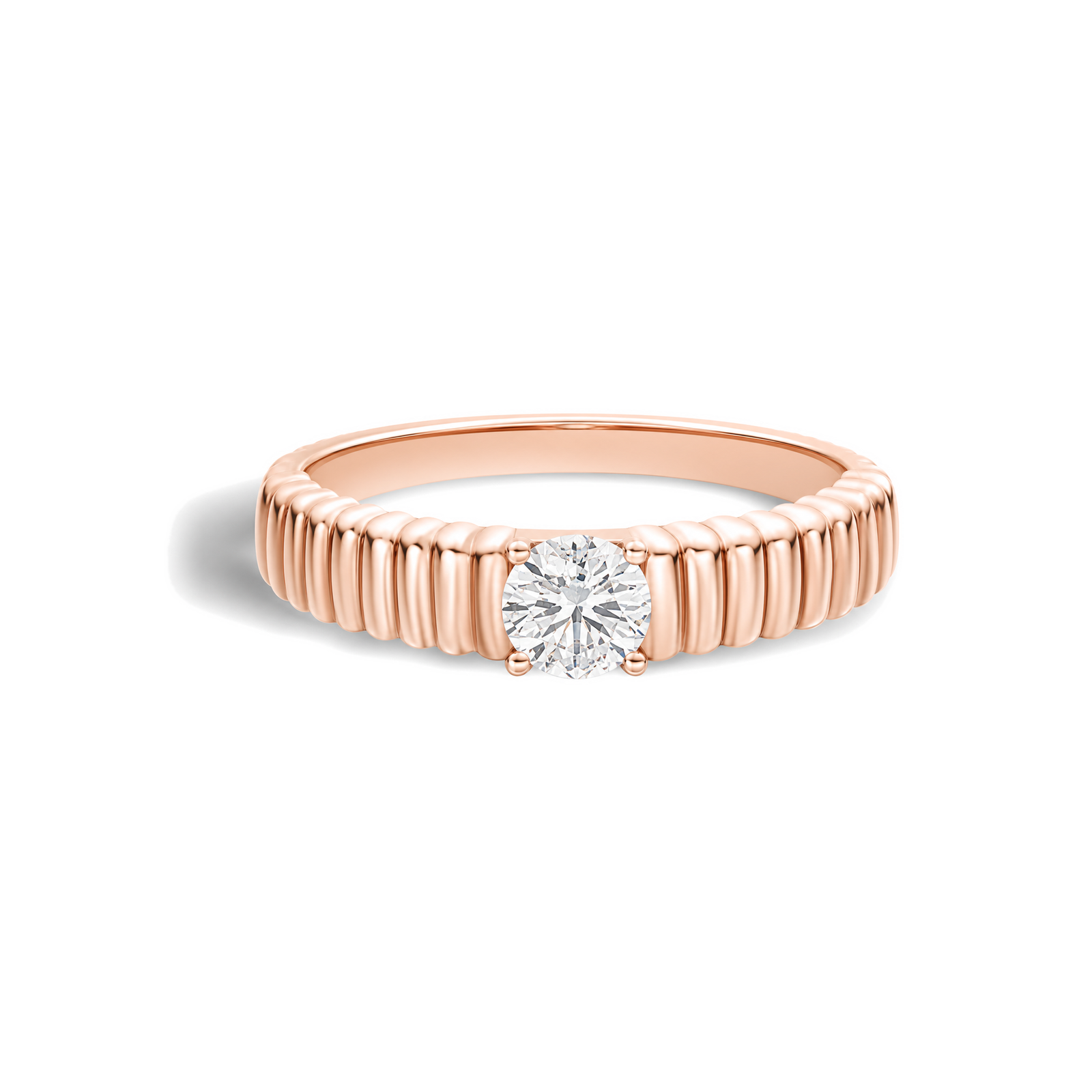 Jessamine Ribbed Shank Four Prong Solitaire Lab Grown Diamond Ring in 14K Rose Gold