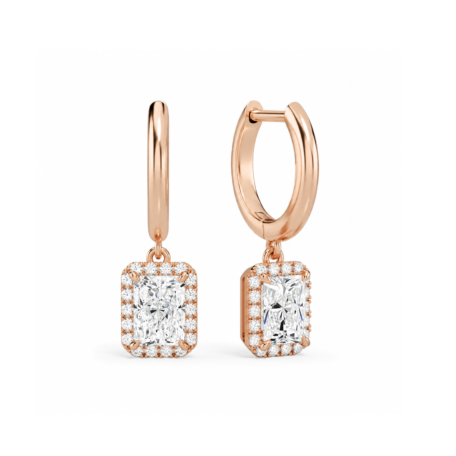 Allegra Halo Drop Huggie Hoop Lab Grown Diamond Hoop Earrings in 14K Rose Gold