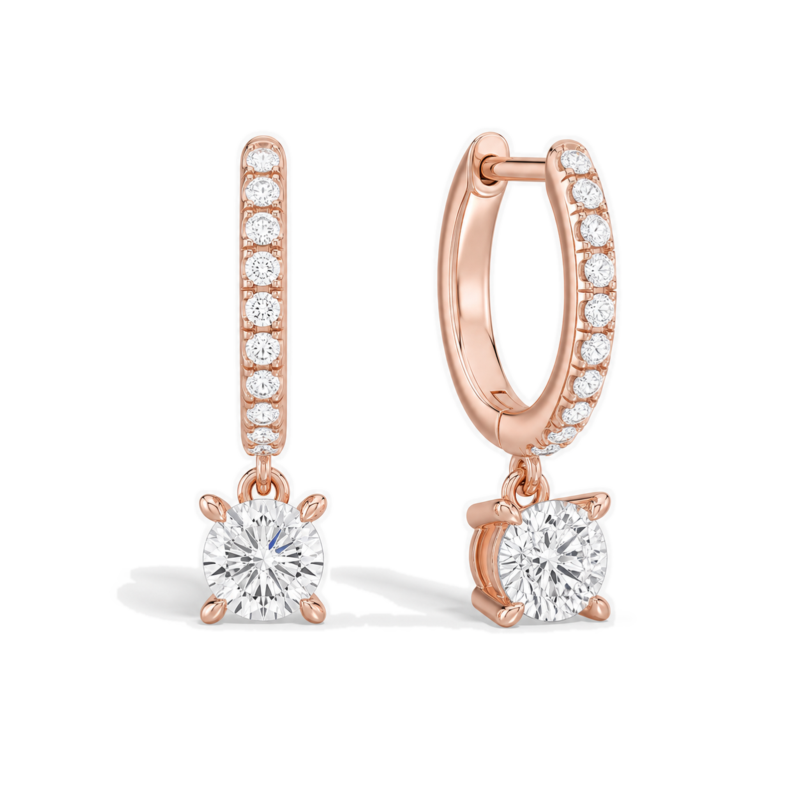 Fiorella Accented Drop Huggie Hoop Lab Grown Diamond Hoop Earrings in 14K Rose Gold