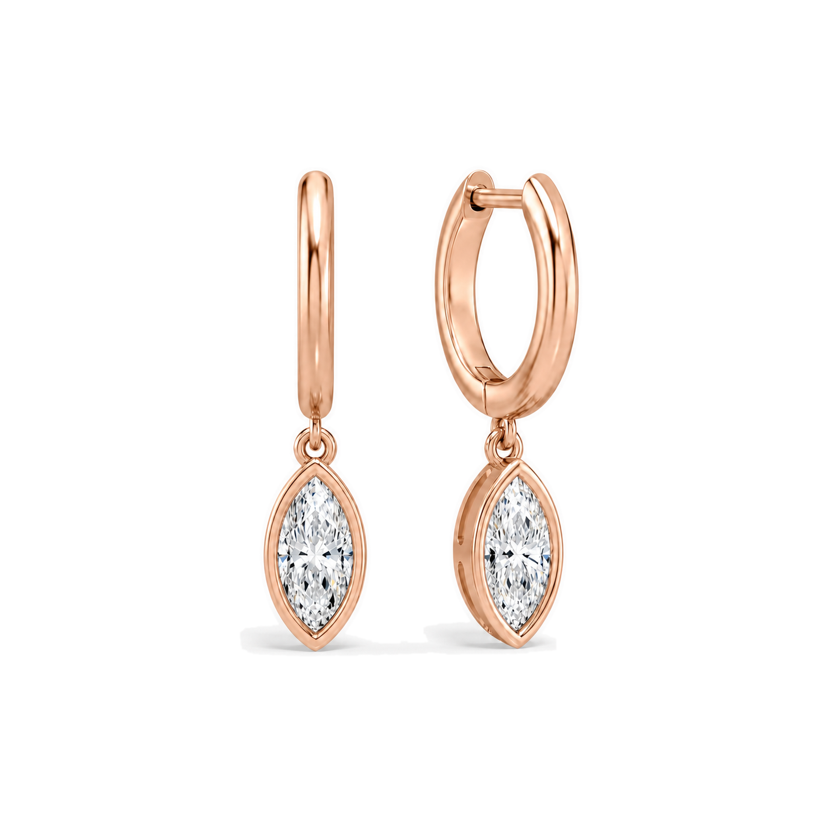 Giselle Bezel Drop Huggie Hoop Lab Grown Diamond Hoop Earrings in 14K Rose Gold
