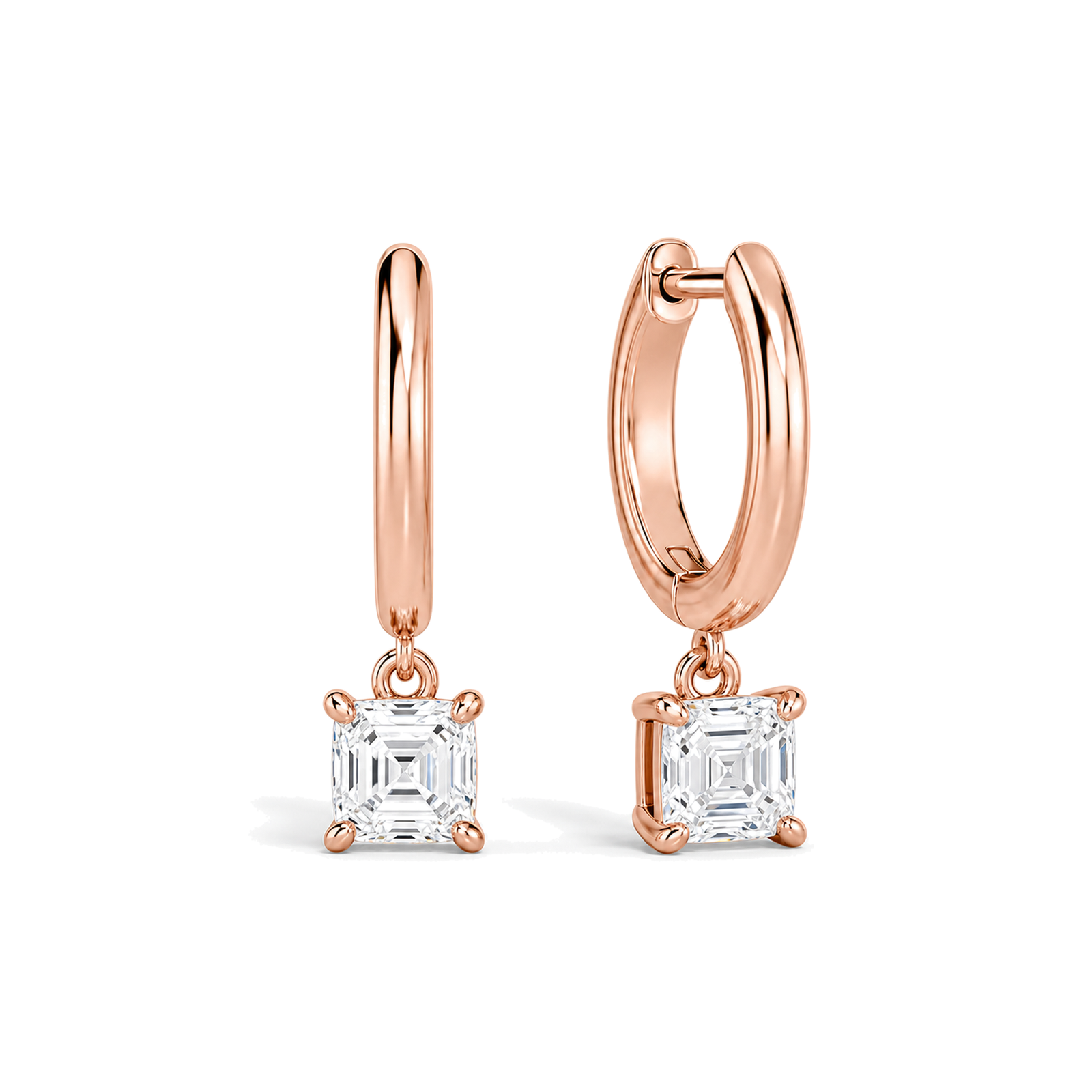 Cerelia Solitaire Drop Huggie Hoop Lab Grown Diamond Hoop Earrings in 14K Rose Gold