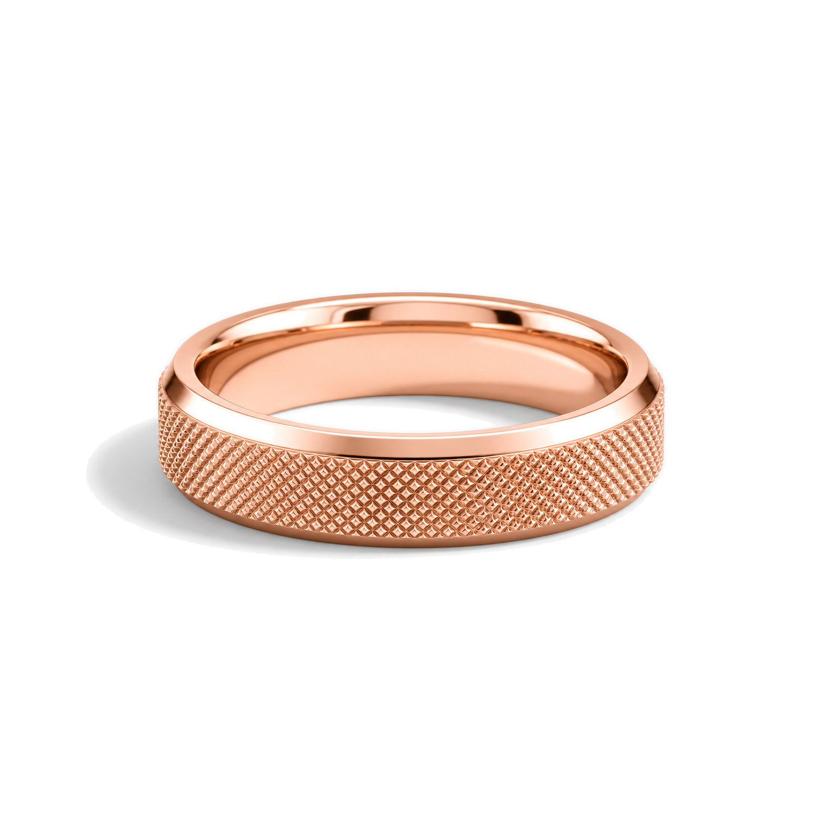 Nola Beveled Edge Knurled Lab Grown Diamond Wedding Band in 14K Rose Gold