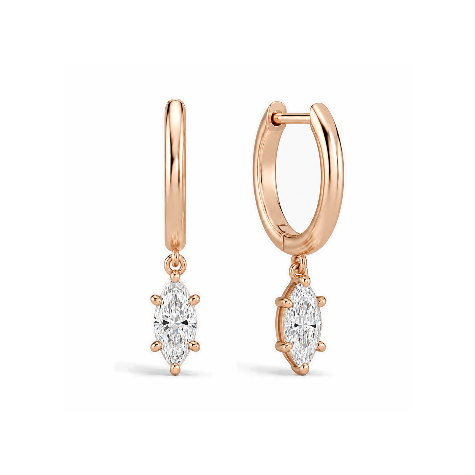 Cerelia Solitaire Drop Huggie Hoop Lab Grown Diamond Hoop Earrings in 14K Rose Gold
