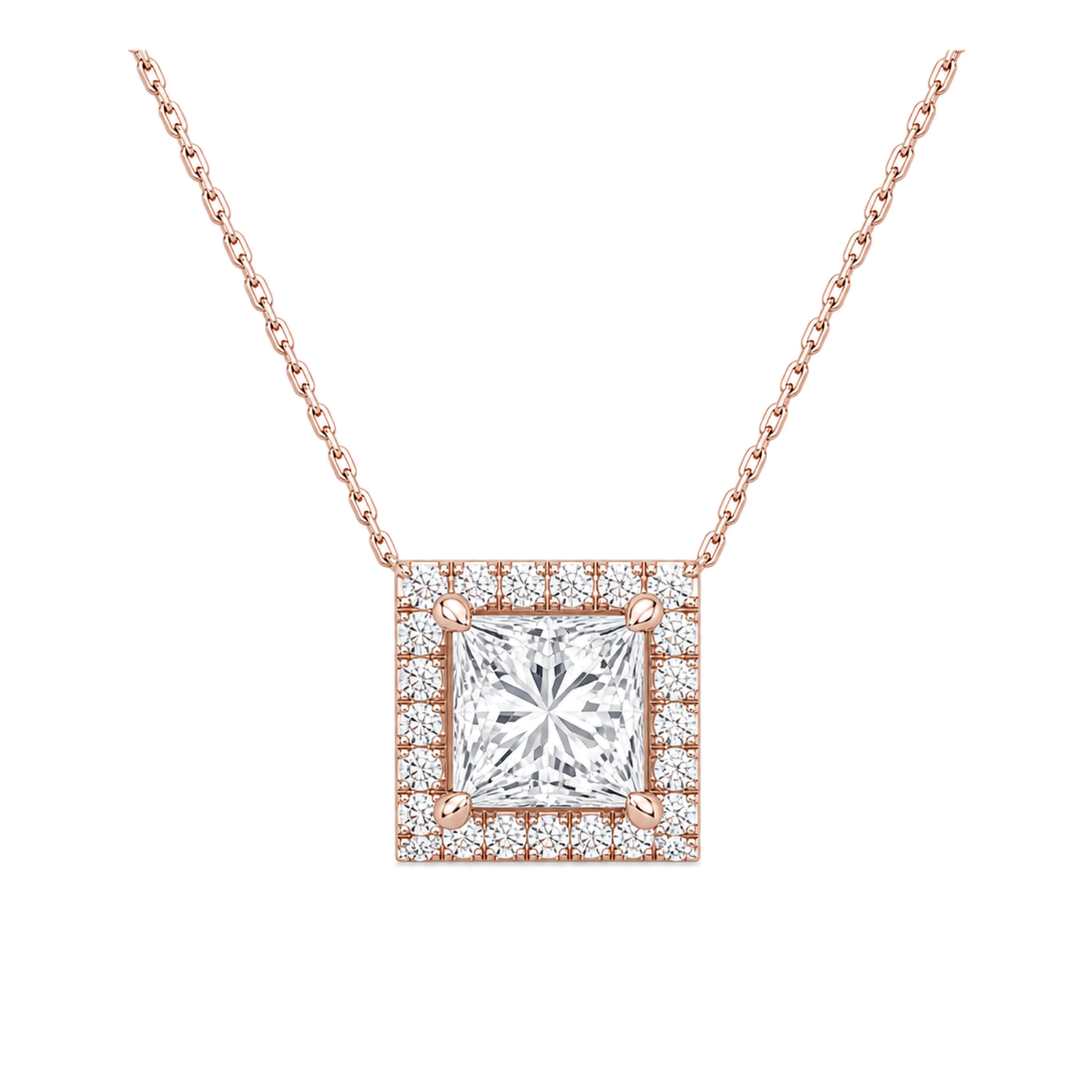 Jessa Halo Lab Grown Diamond Necklace in 14K Rose Gold