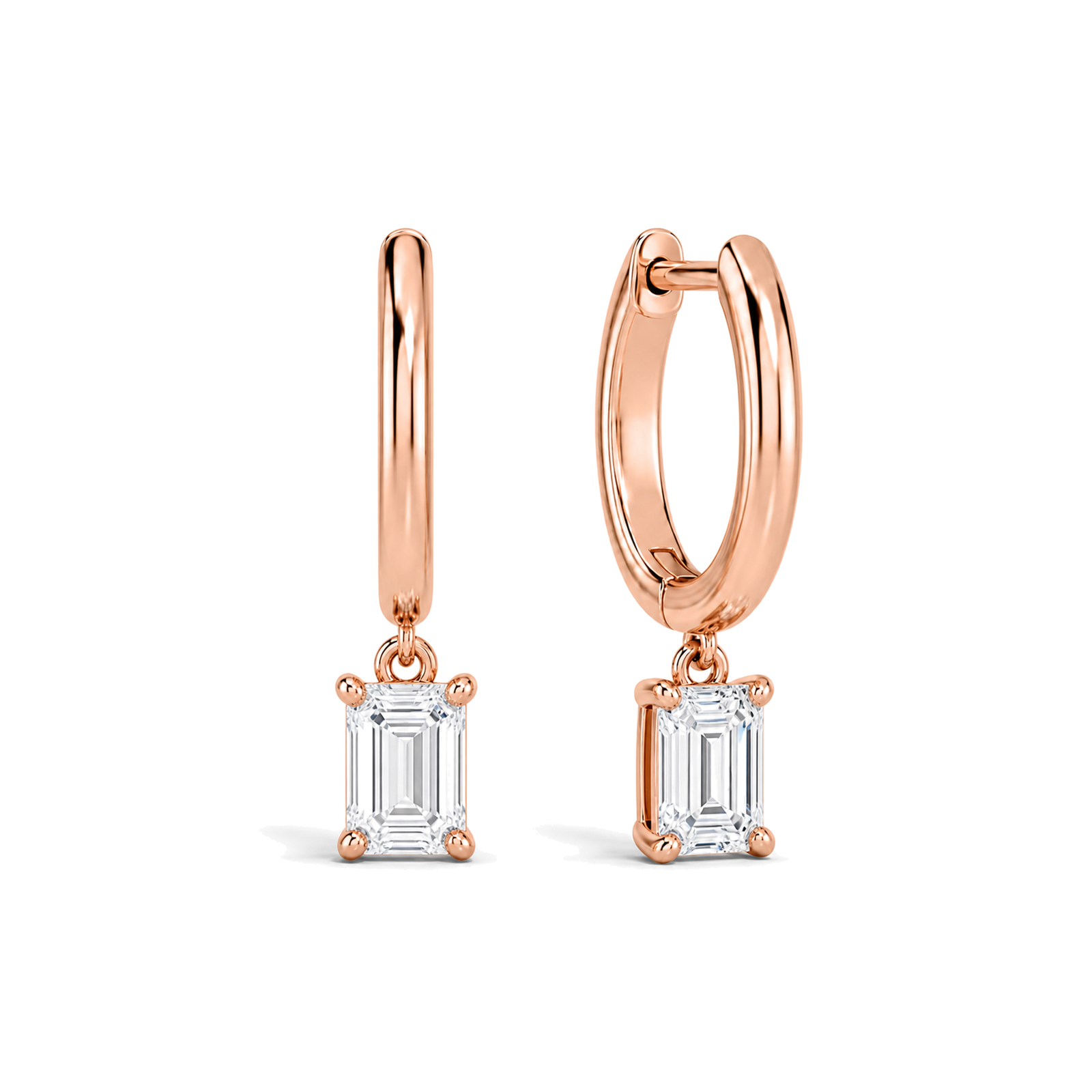 Cerelia Solitaire Drop Huggie Hoop Lab Grown Diamond Hoop Earrings in 14K Rose Gold