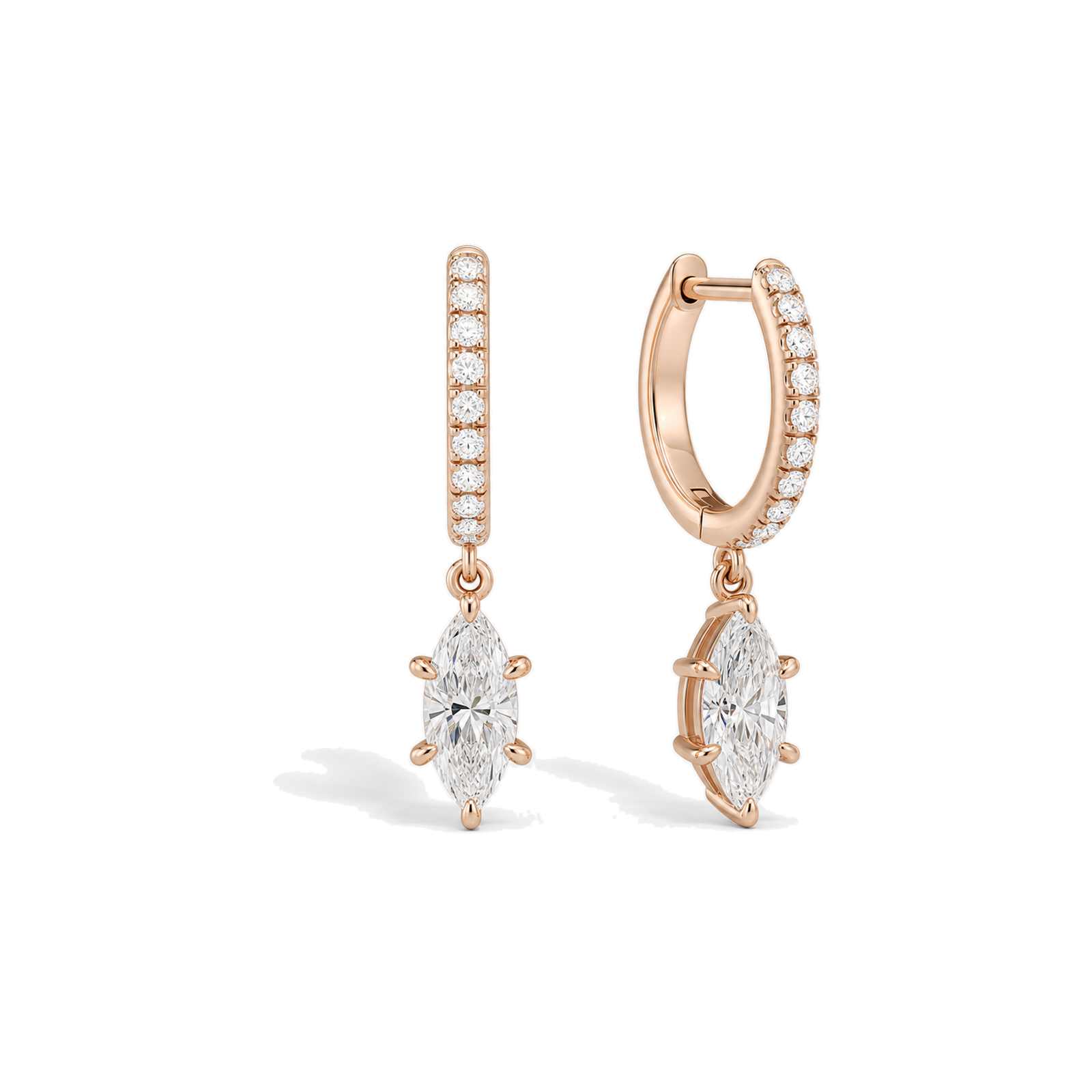 Fiorella Accented Drop Huggie Hoop Lab Grown Diamond Hoop Earrings in 14K Rose Gold