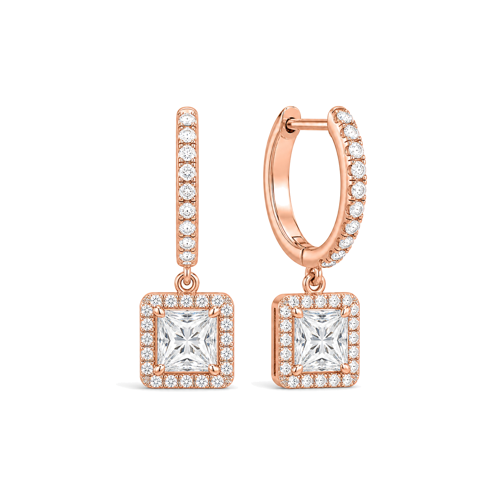 Bellamy Luxe Drop Huggie Hoop Lab Grown Diamond Hoop Earrings in 14K Rose Gold
