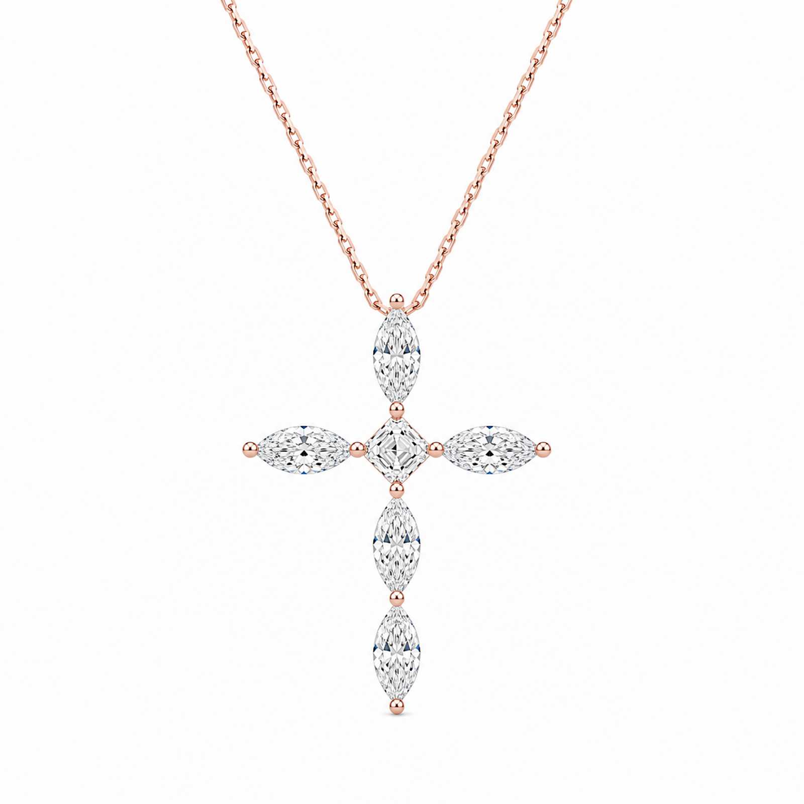 Saphira Cross Lab Grown Diamond Necklace in 14K Rose Gold