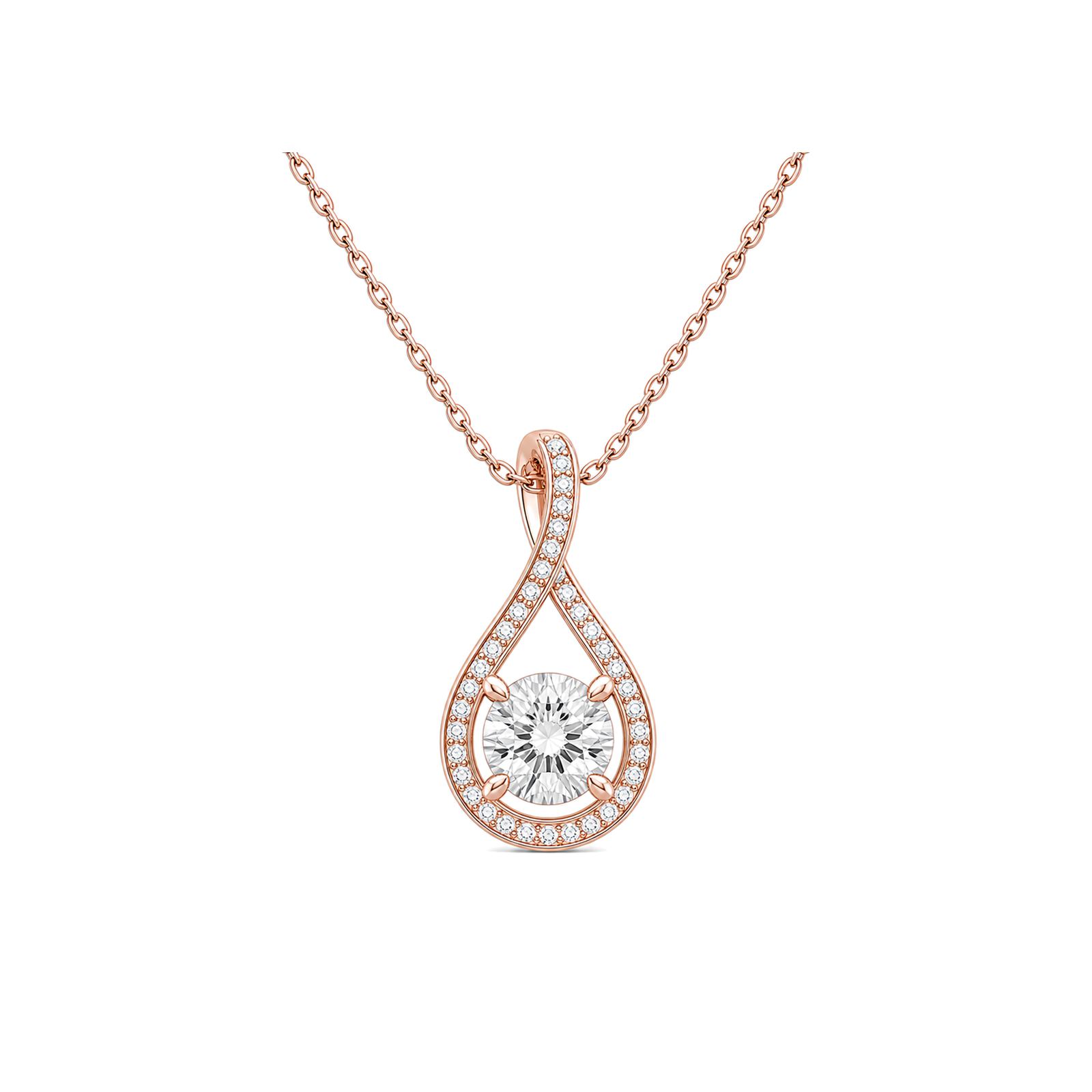 Lucina Halo Pave Twist Lab Grown Diamond Pendant Necklace in 14K Rose Gold