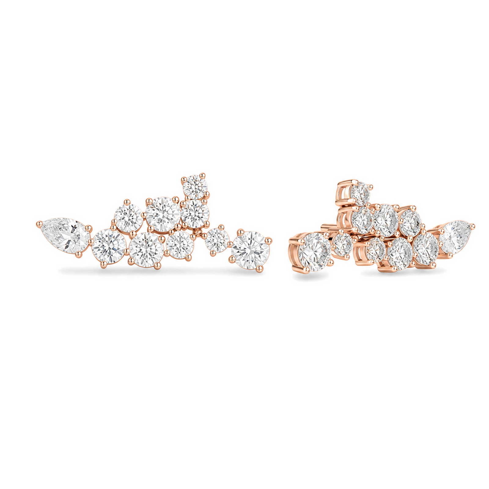 Honorine Cluster Climber Lab Grown Diamond Stud Earrings in 14K Rose Gold
