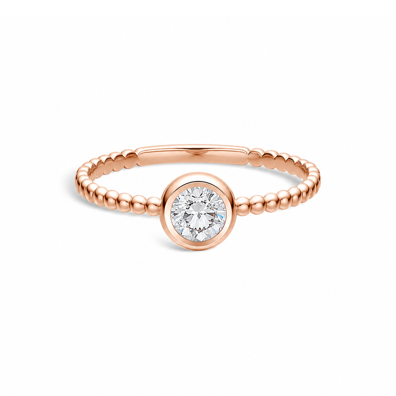 Mira Delicate Beaded Bezel Solitaire Lab Grown Diamond Ring in 14K Rose Gold