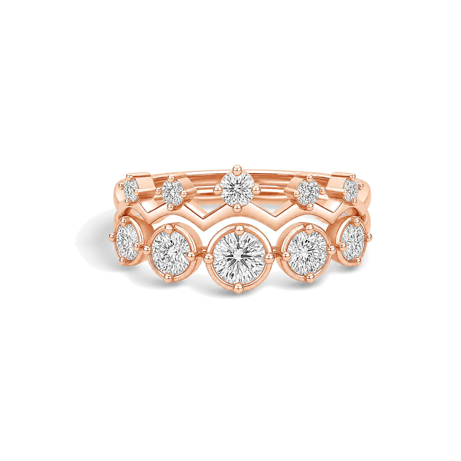 Maren Toi Et Moi Crowned Duo Stackable Half Eternity Lab Grown Diamond Band in 14K Rose Gold