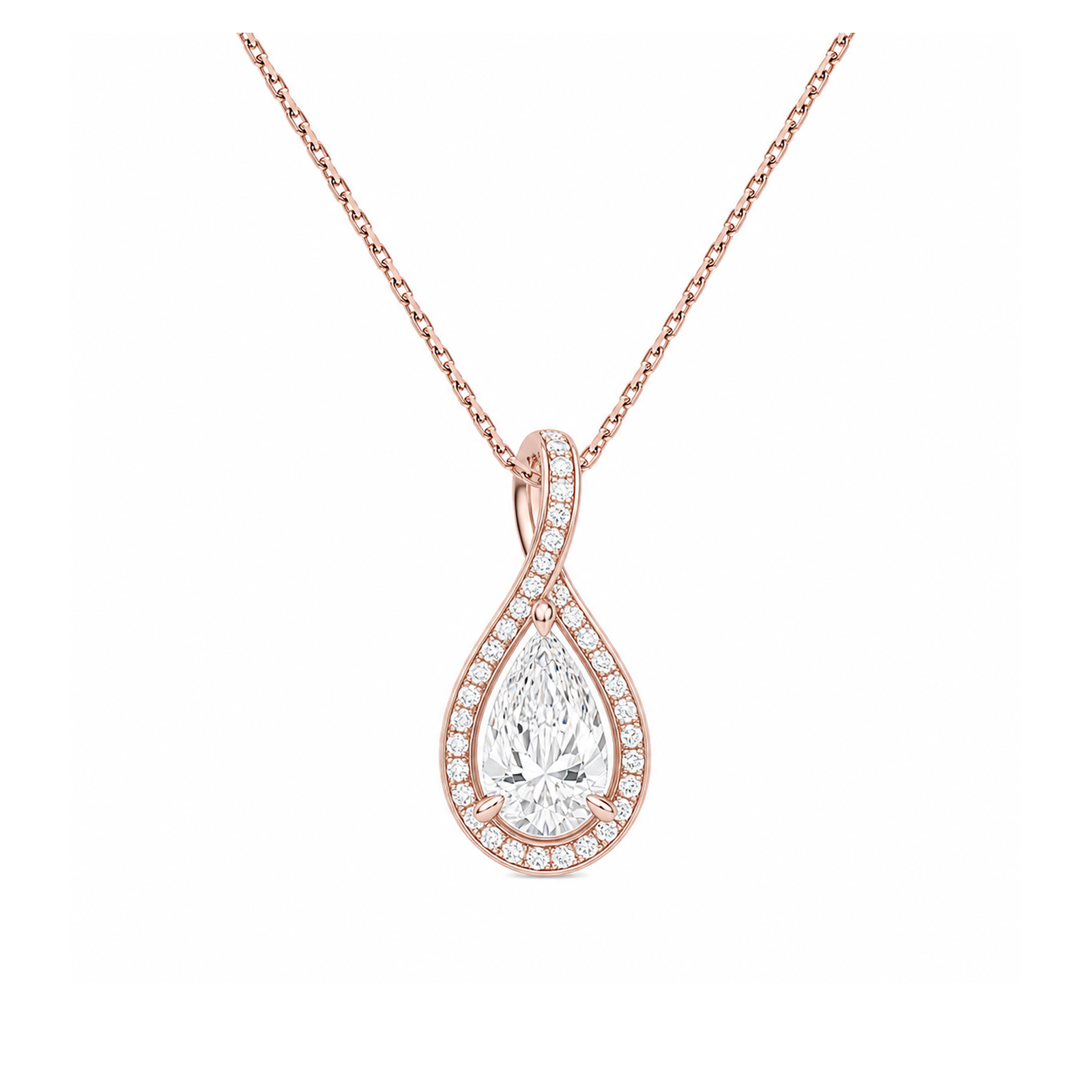 Lucina Halo Pave Twist Lab Grown Diamond Pendant Necklace in 14K Rose Gold
