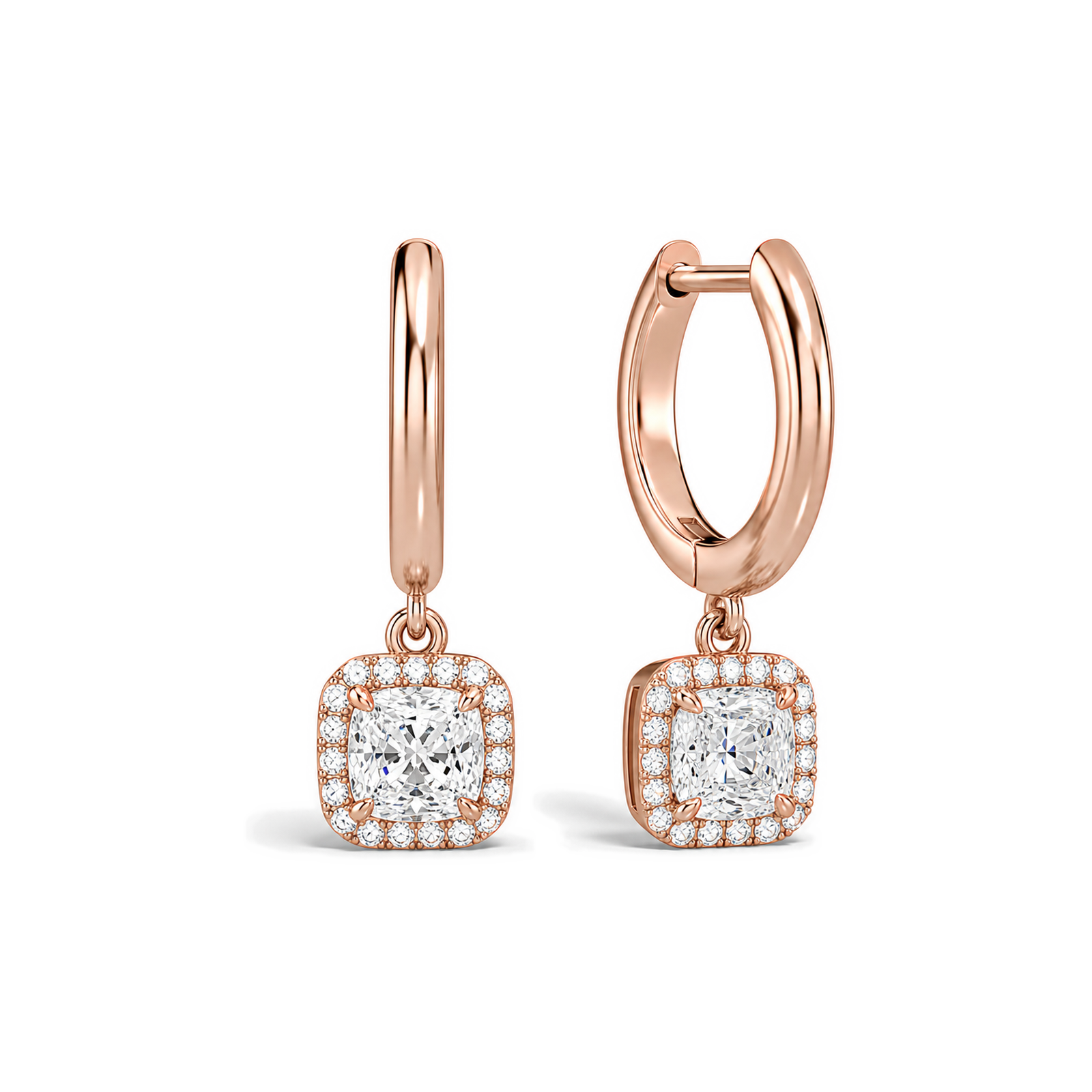 Allegra Halo Drop Huggie Hoop Lab Grown Diamond Hoop Earrings in 14K Rose Gold