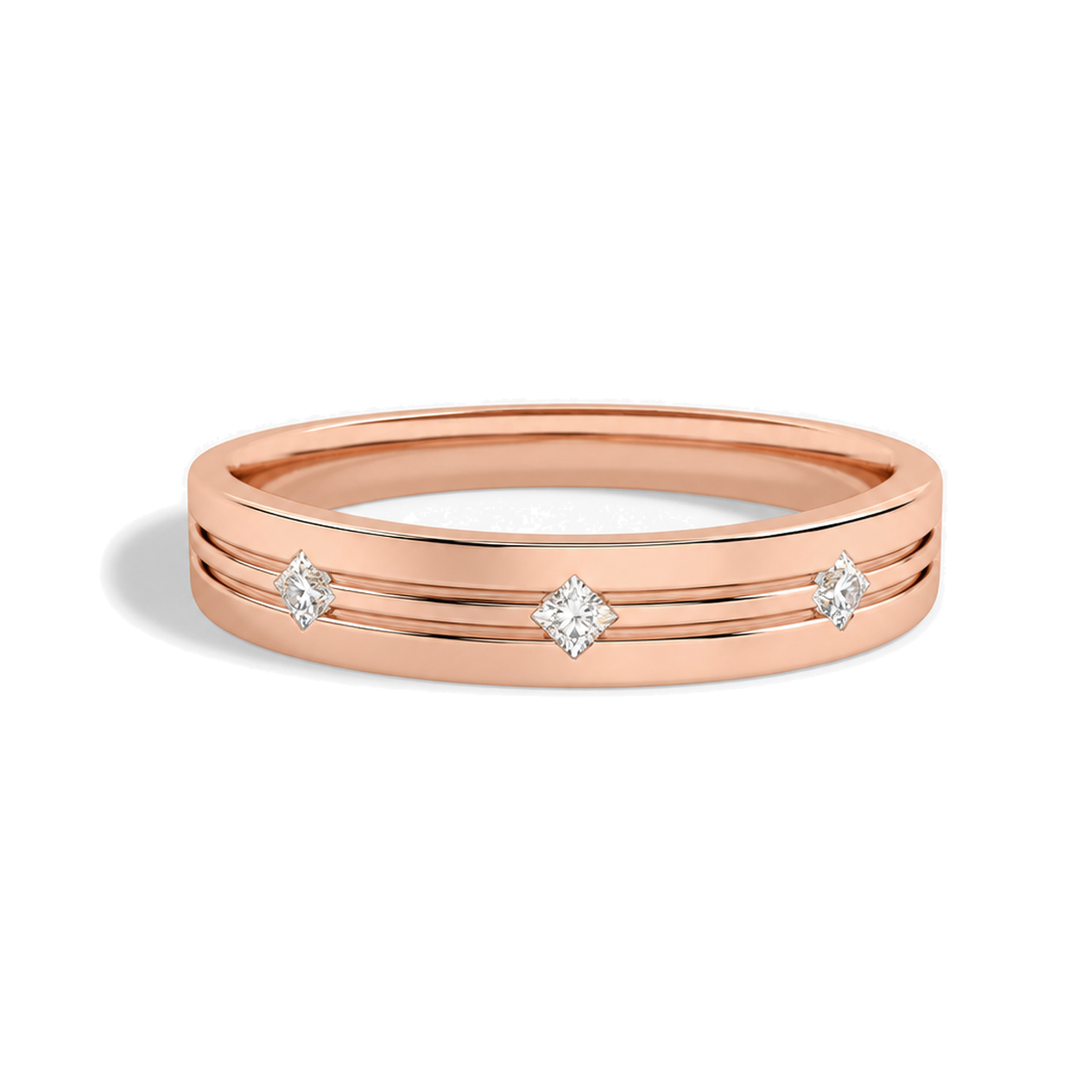 Vera East-West Cut Accented Lab Grown Diamond Wedding Band in 14K Rose Gold