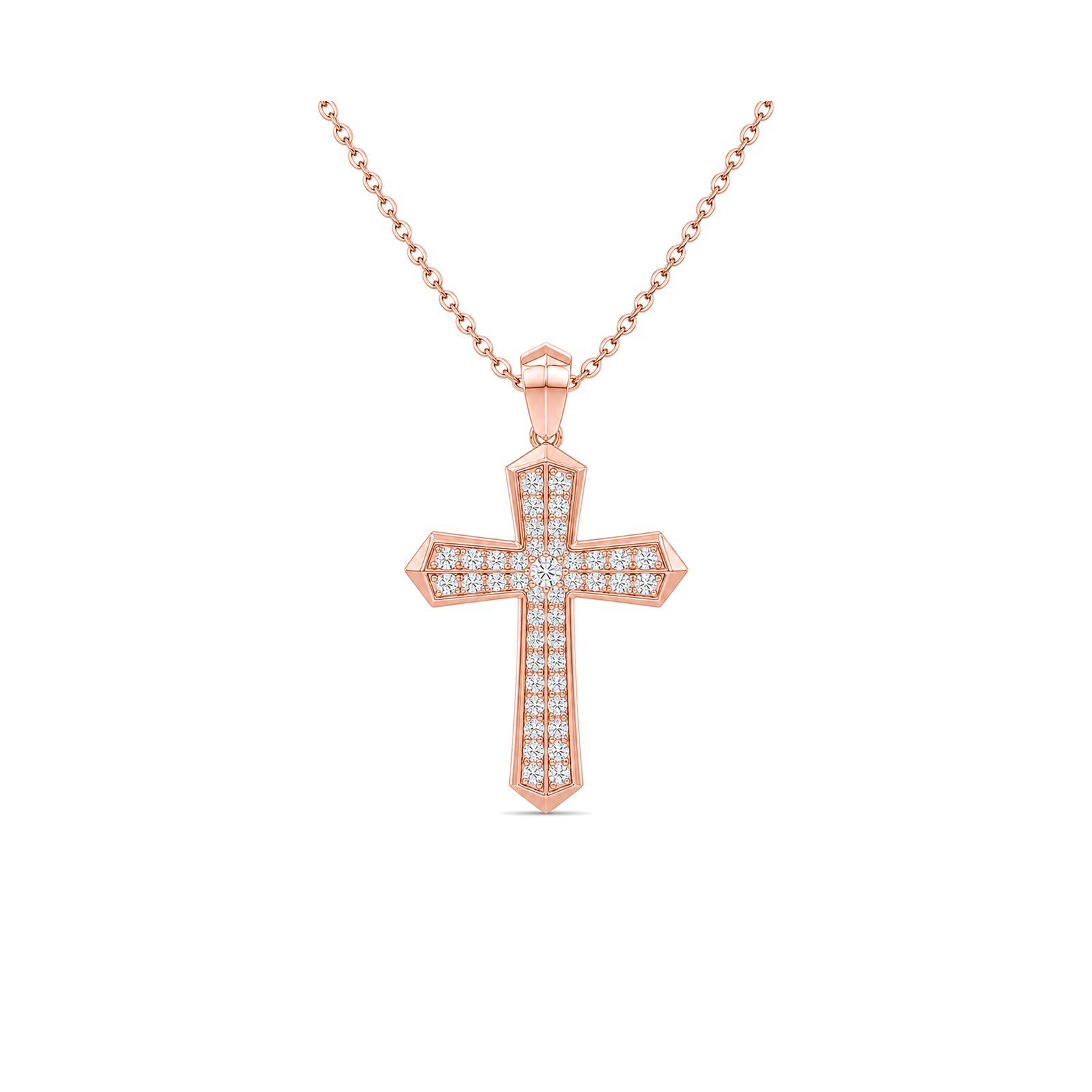 Zelie Flare Edge Cross Lab Grown Diamond Pendant Necklace in 14K Rose Gold