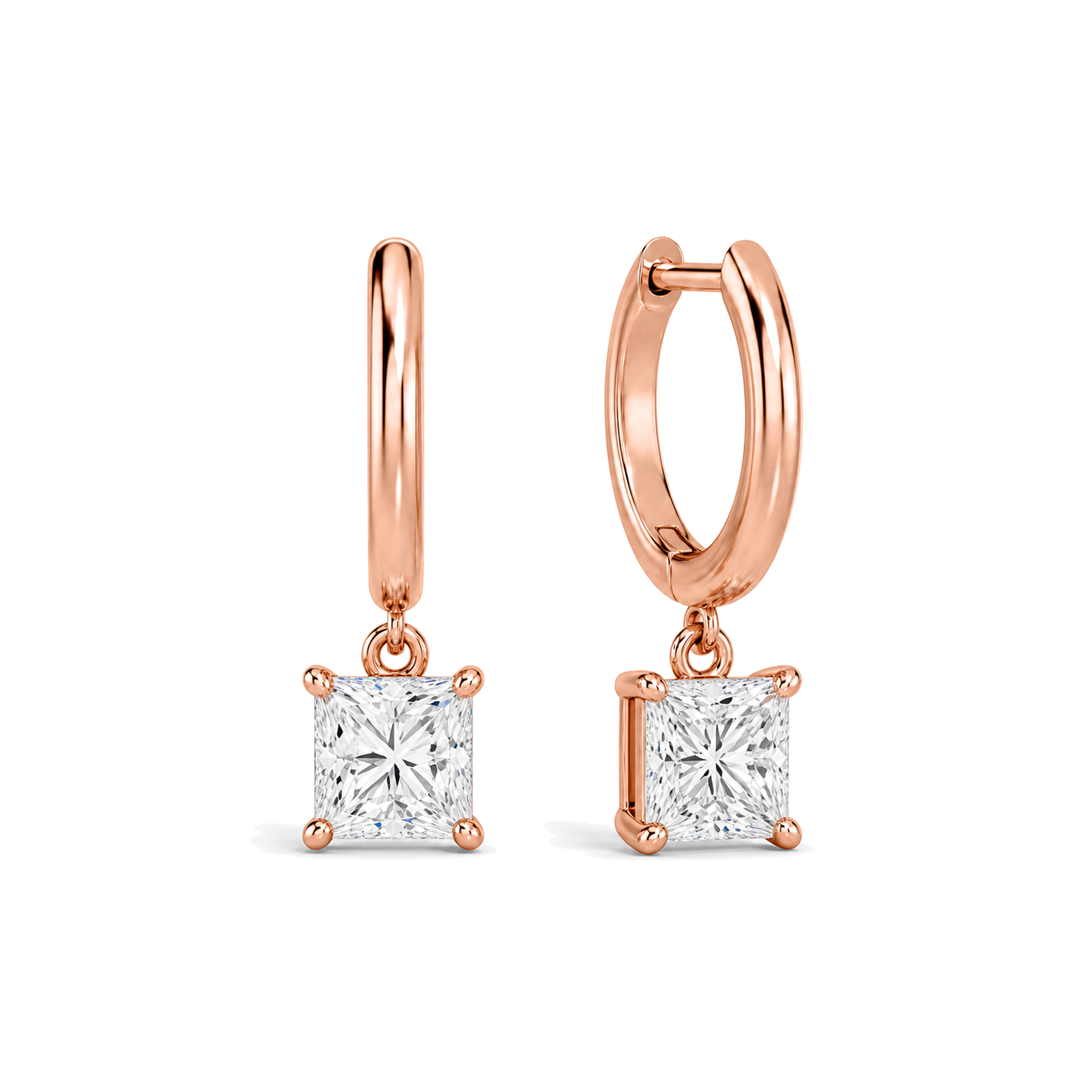 Cerelia Solitaire Drop Huggie Hoop Lab Grown Diamond Hoop Earrings in 14K Rose Gold