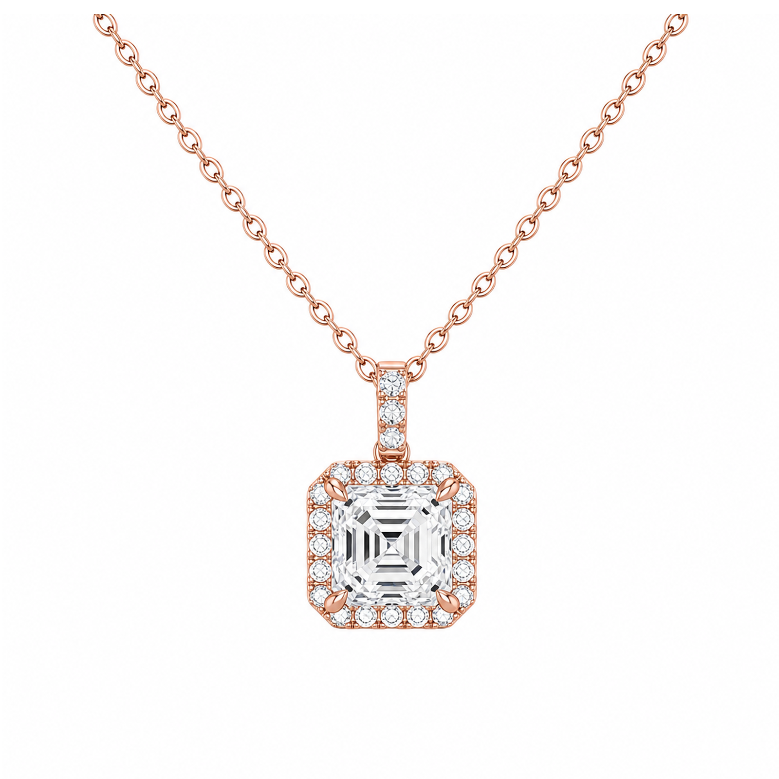 Leona Halo Accented Bail Lab Grown Diamond Pendant Necklace in 14K Rose Gold