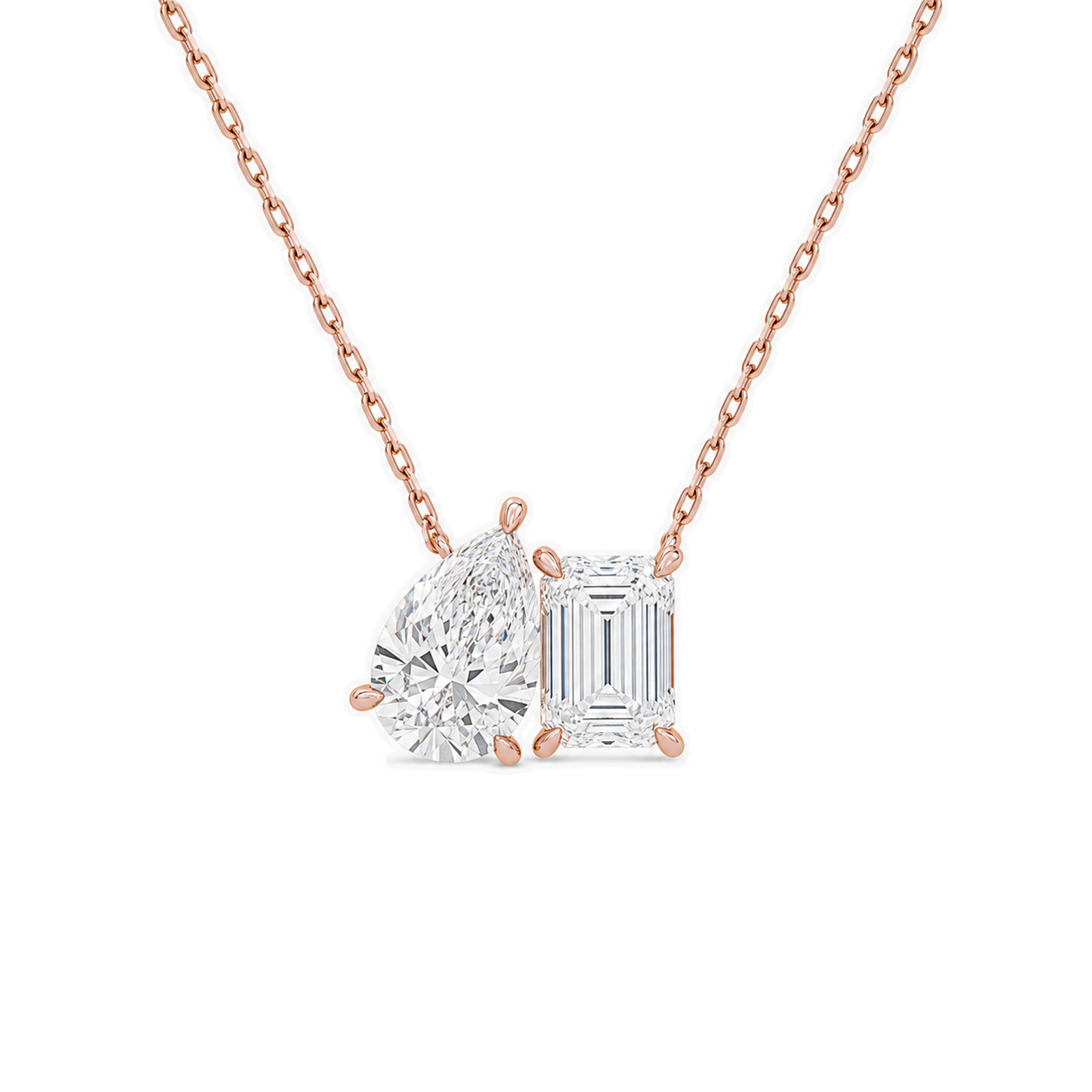 Aviana Pear & Emerald Toi Et Moi Diamond Necklace in 14K Rose Gold
