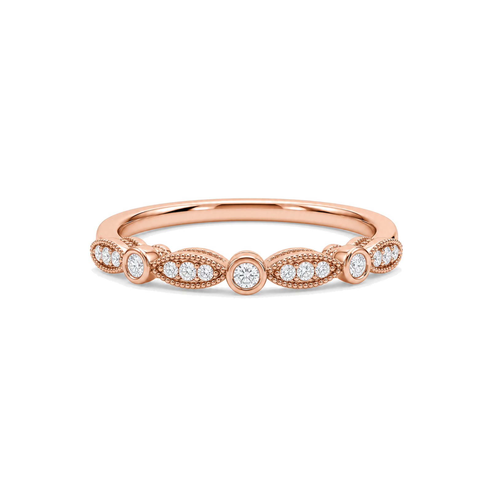 Lena Art Deco Milgrain Bezel Lab Grown Diamond Ring in 14K Rose Gold
