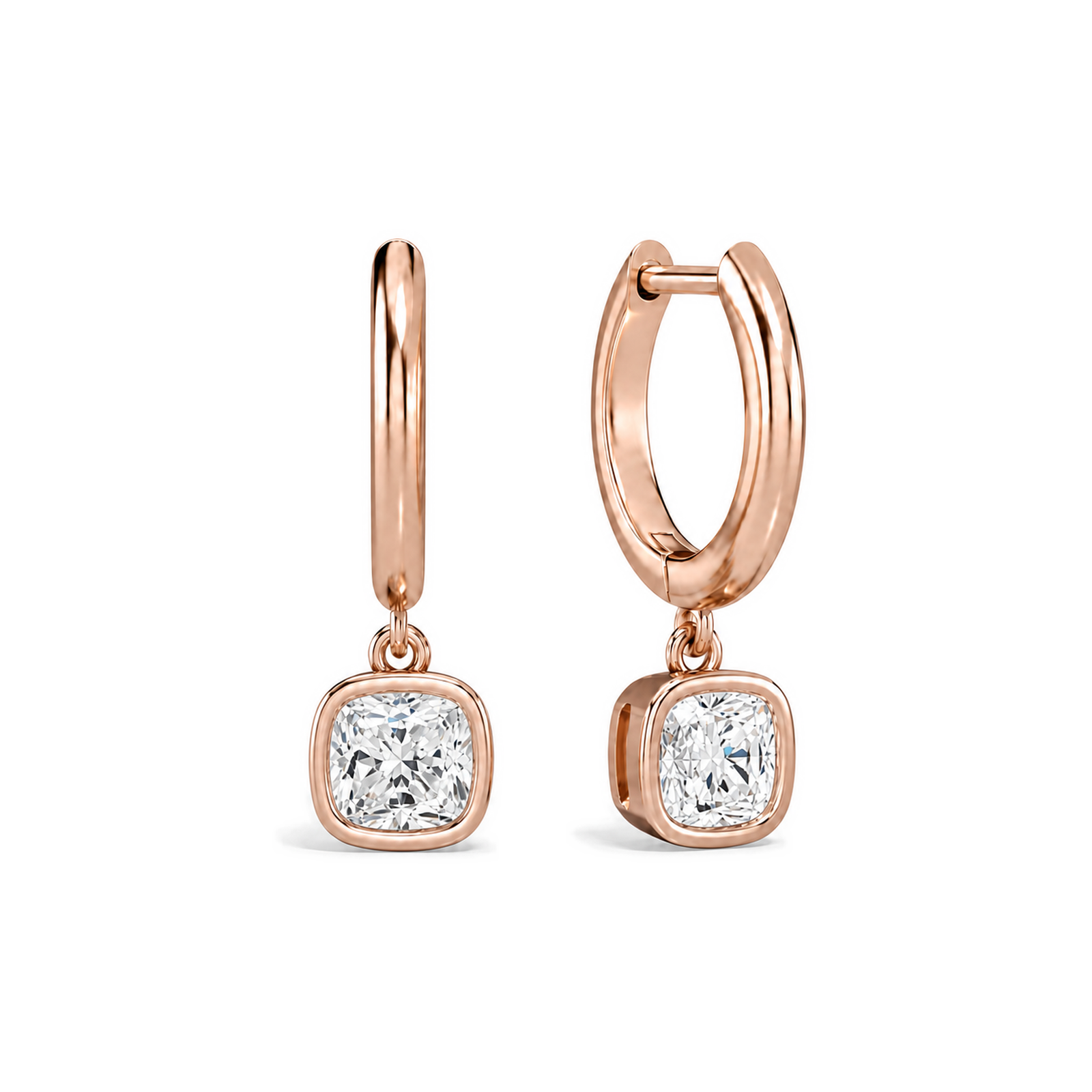 Giselle Bezel Drop Huggie Hoop Lab Grown Diamond Hoop Earrings in 14K Rose Gold