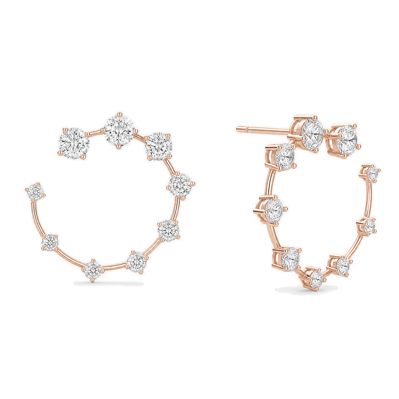 Kallista Graduated Open Hoop Lab Grown Diamond Hoop Earrings in 14K Rose Gold