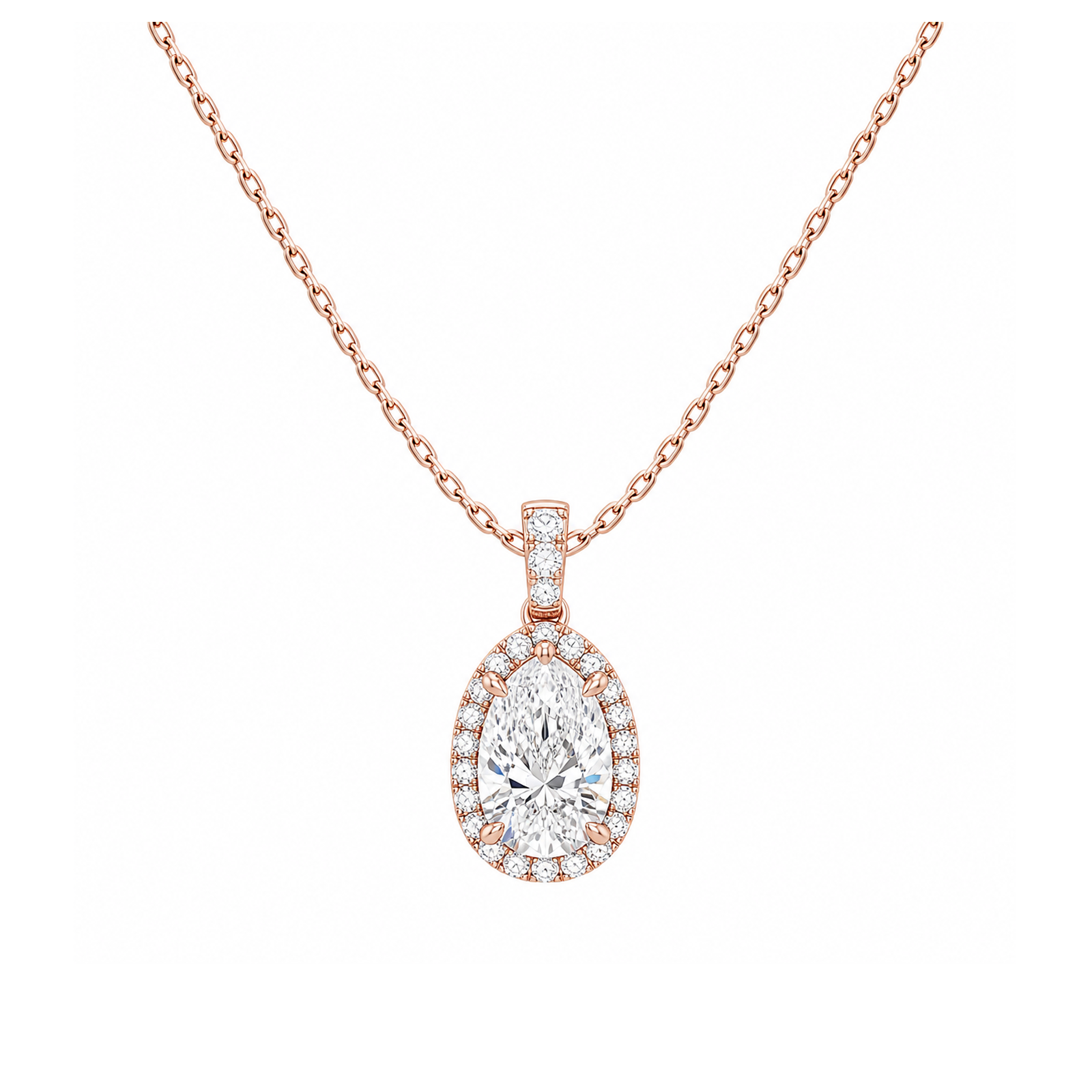 Leona Halo Accented Bail Lab Grown Diamond Pendant Necklace in 14K Rose Gold